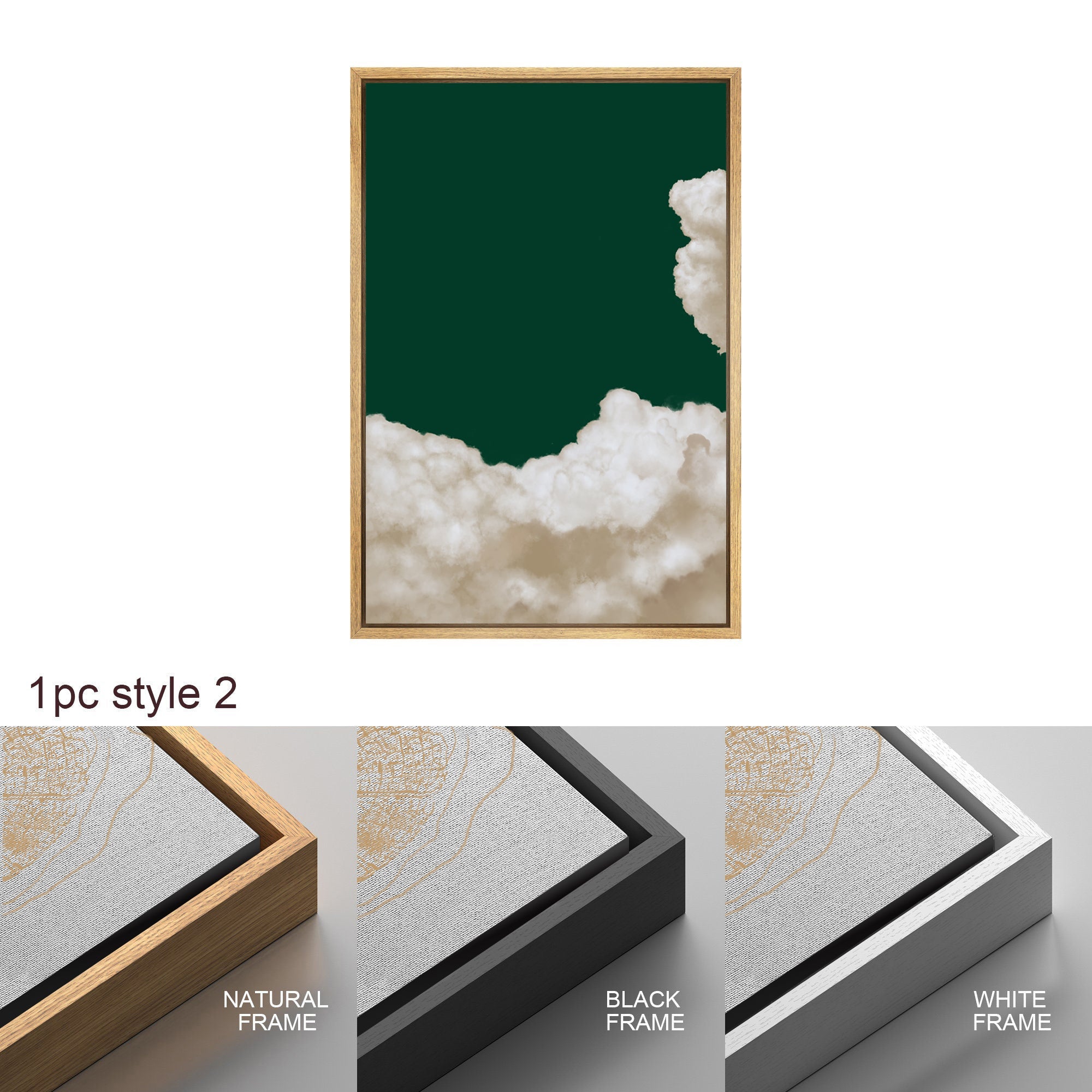 Framed Canvas Wall Art Set of 3 Pastel Cloud Navy Blue Sky Nature Landscape Prints Minimalist Modern Art Nature Wall Decor