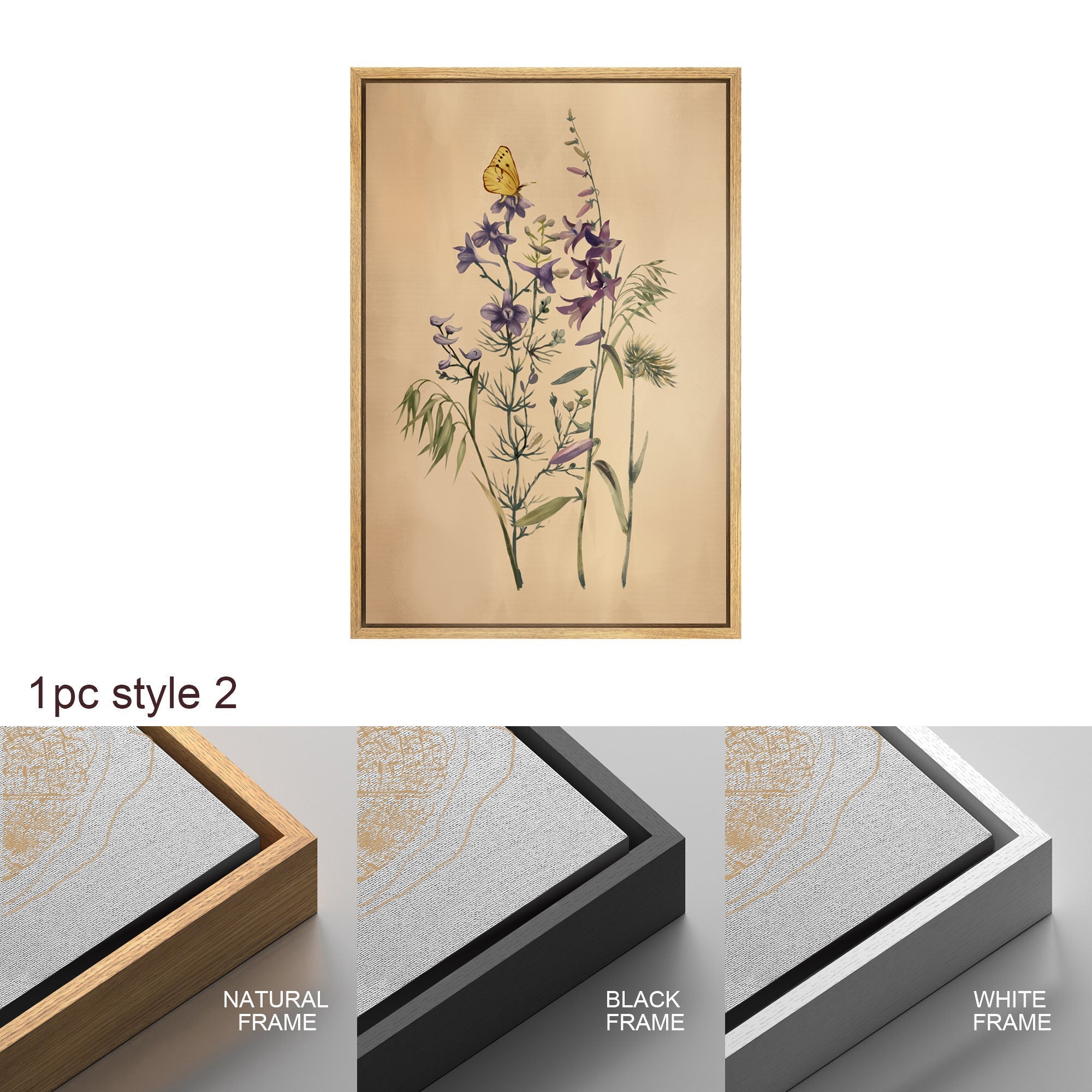 Framed Canvas Print Wall Art Set of 3 Wildflower Floral Botanical Illustrations Minimalist Art Neutral Modern Farmhouse Decor