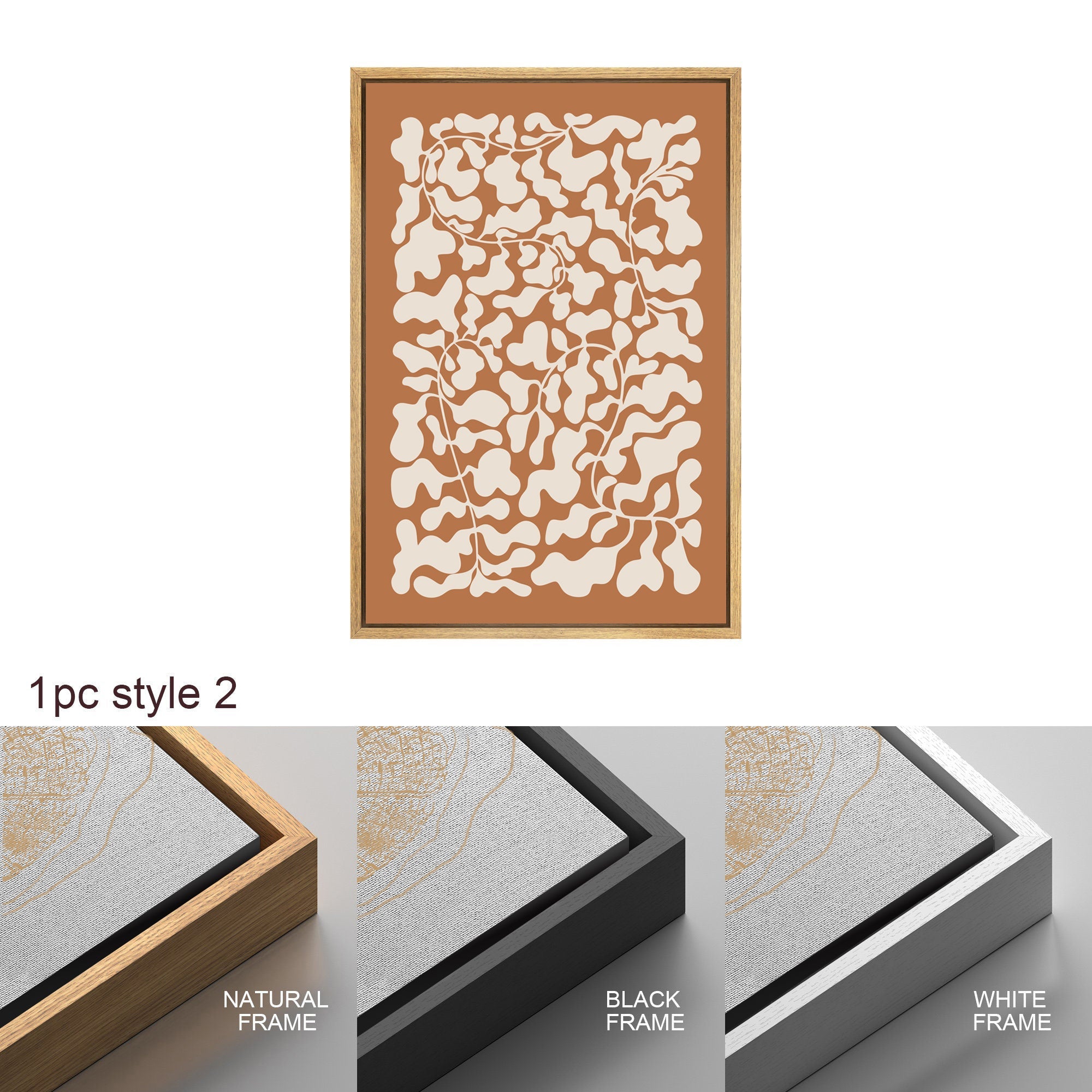 Framed Canvas Print Wall Art Set Orange Abstract Floral Botanical Illustrations Modern Art Minimalist Boho Decor