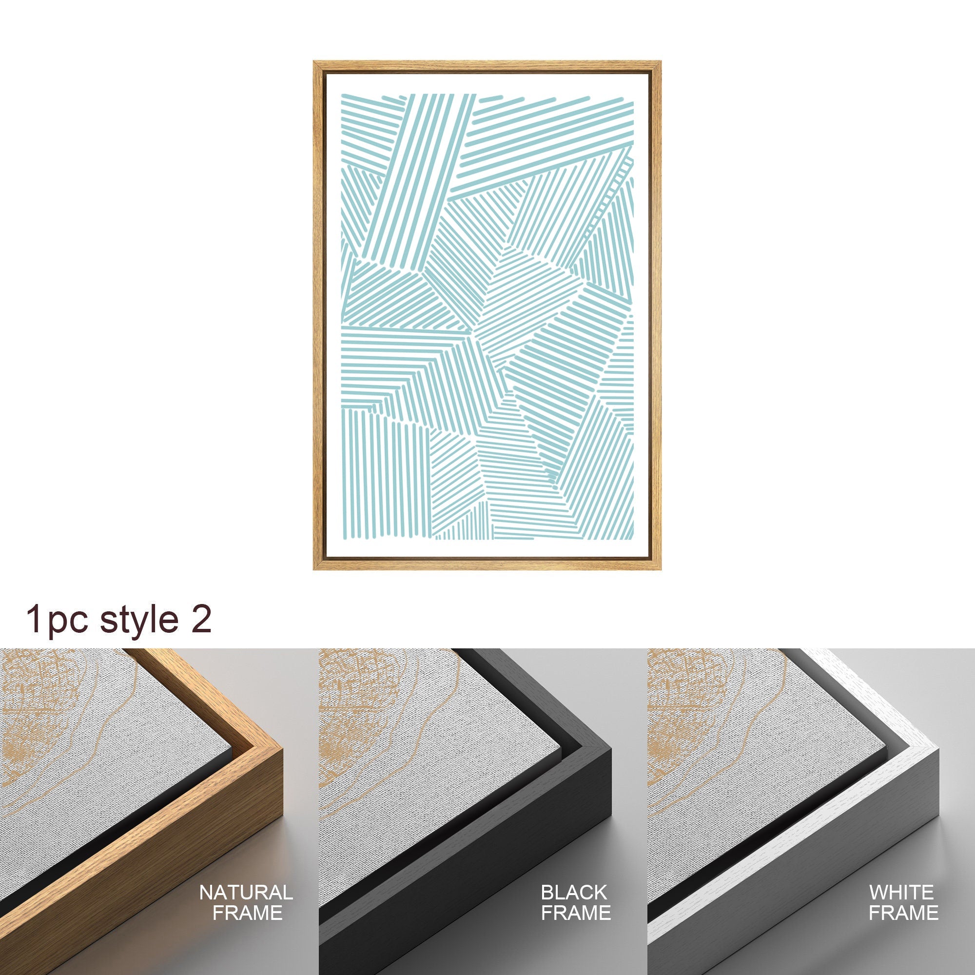 Framed Canvas Print Wall Art Set of 3 Geometric Blue Black Polygon Pattern Abstract Shapes Drawings Modern Art Minimalist Decor