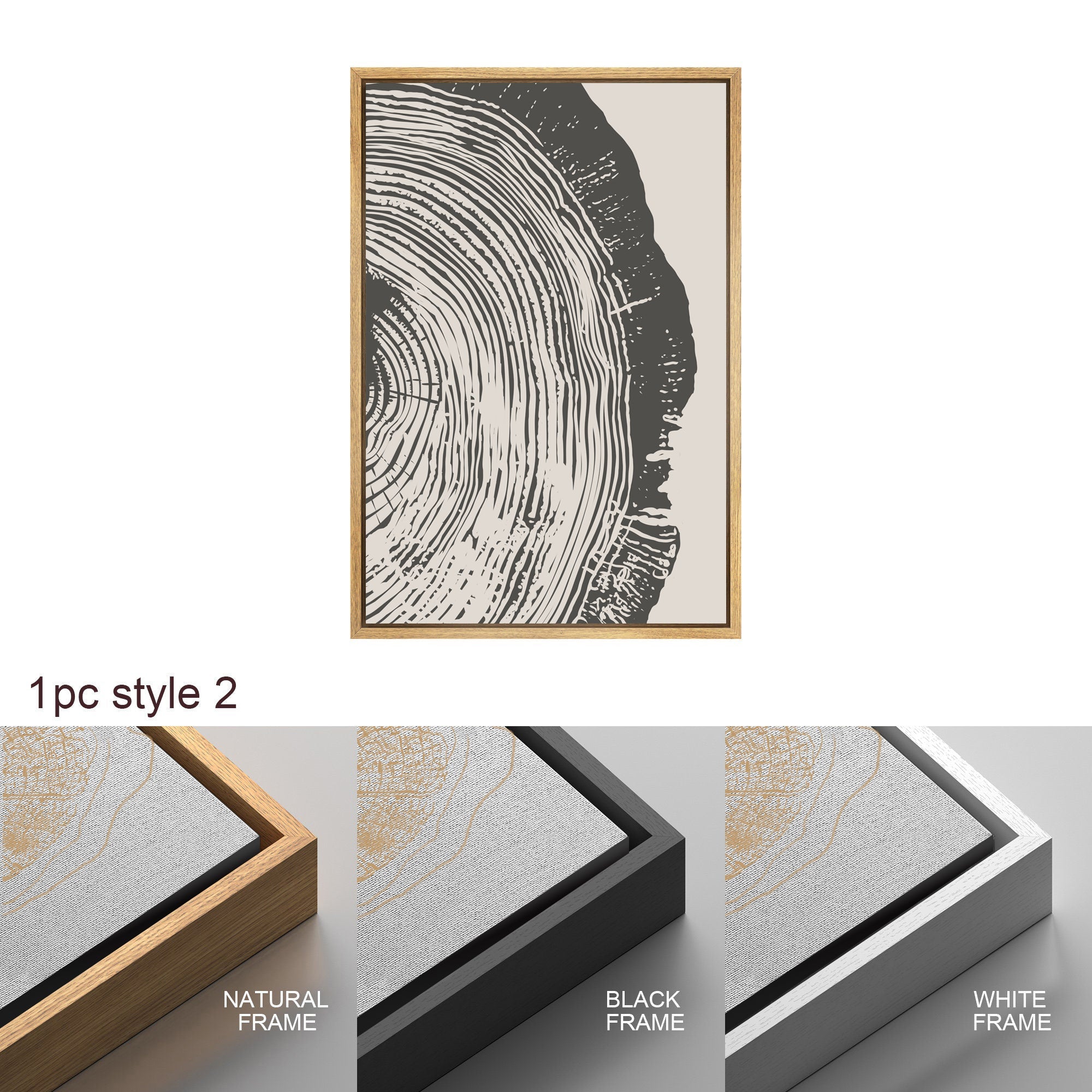 Framed Canvas Wall Art Set Wood Tree Ring Prints Modern Art Minimalist Neutral Decor