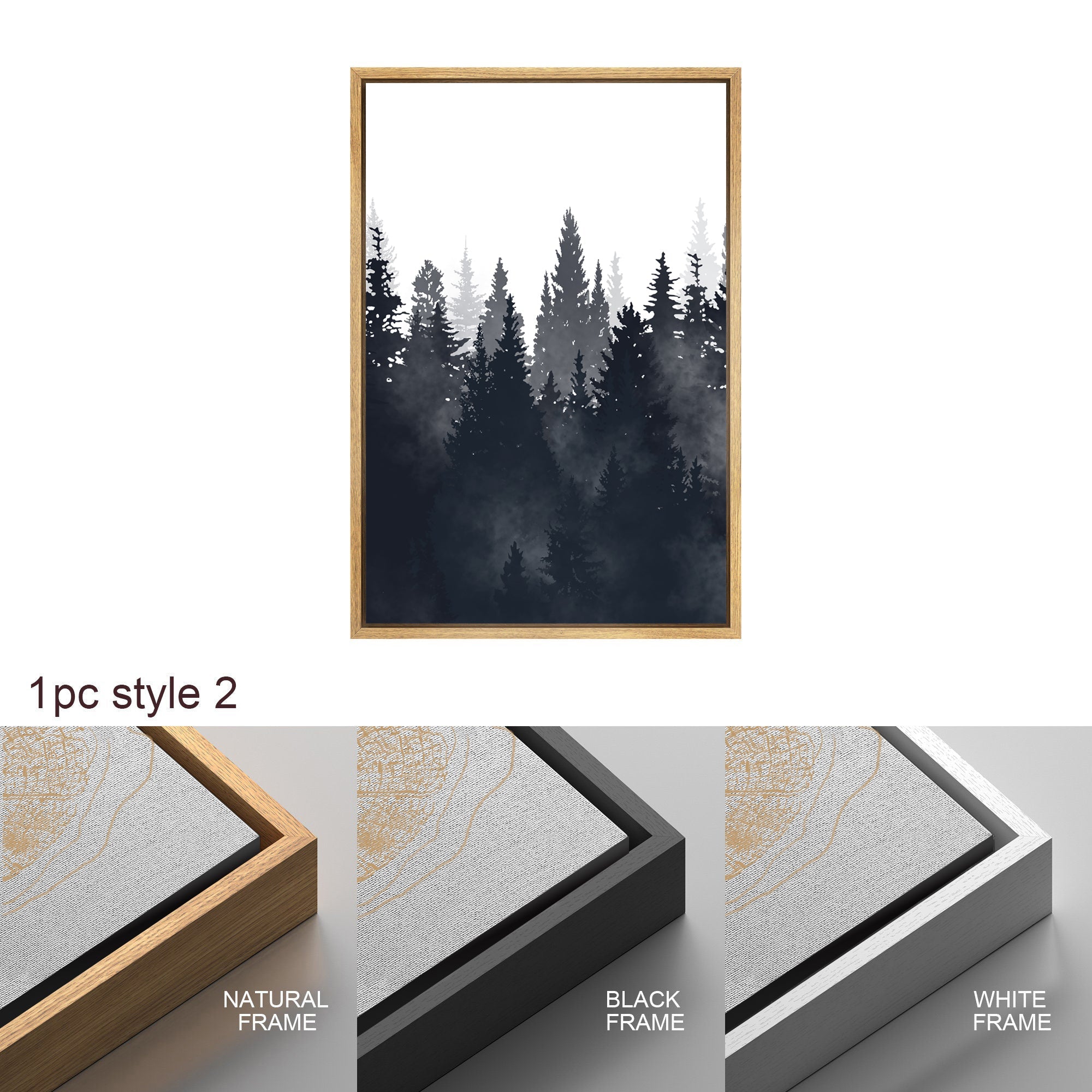 Framed Canvas Wall Art Set of 3 Misty Forest Mountain Landscape Print Modern Art Nature Wall Decor