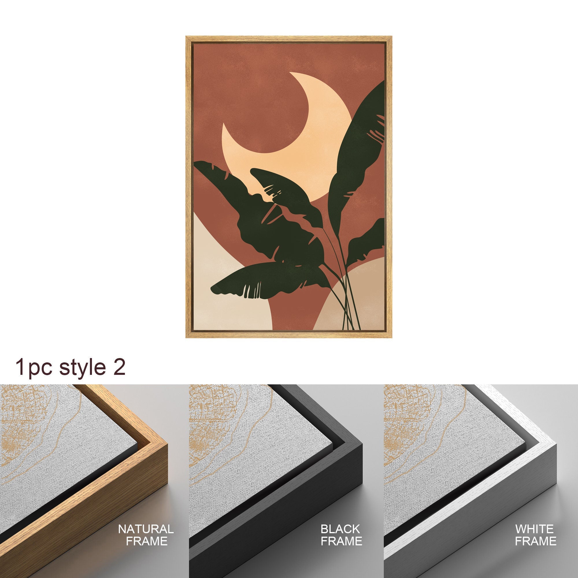 Framed Canvas Print Wall Art Set of 2 Tropical Desert Oasis Jungle Leaf Abstract Illustrations Mid Century Modern Art Boho Decor