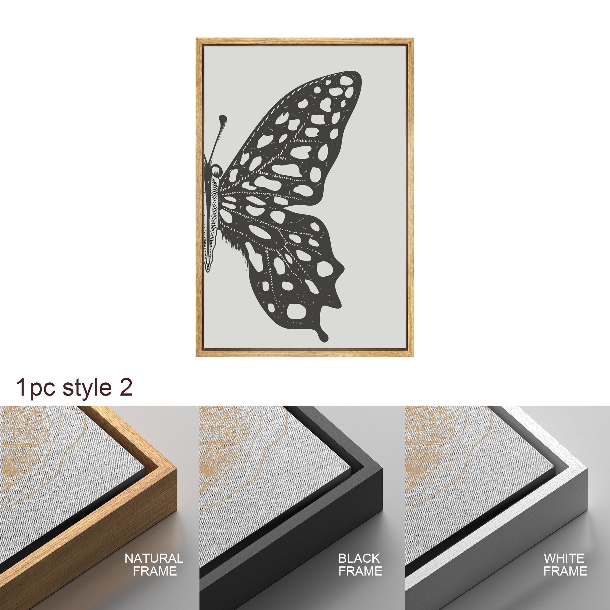Framed Canvas Wall Art Set of 2 Black and White Butterfly Prints Minimalist Modern Art Boho Wall Decor