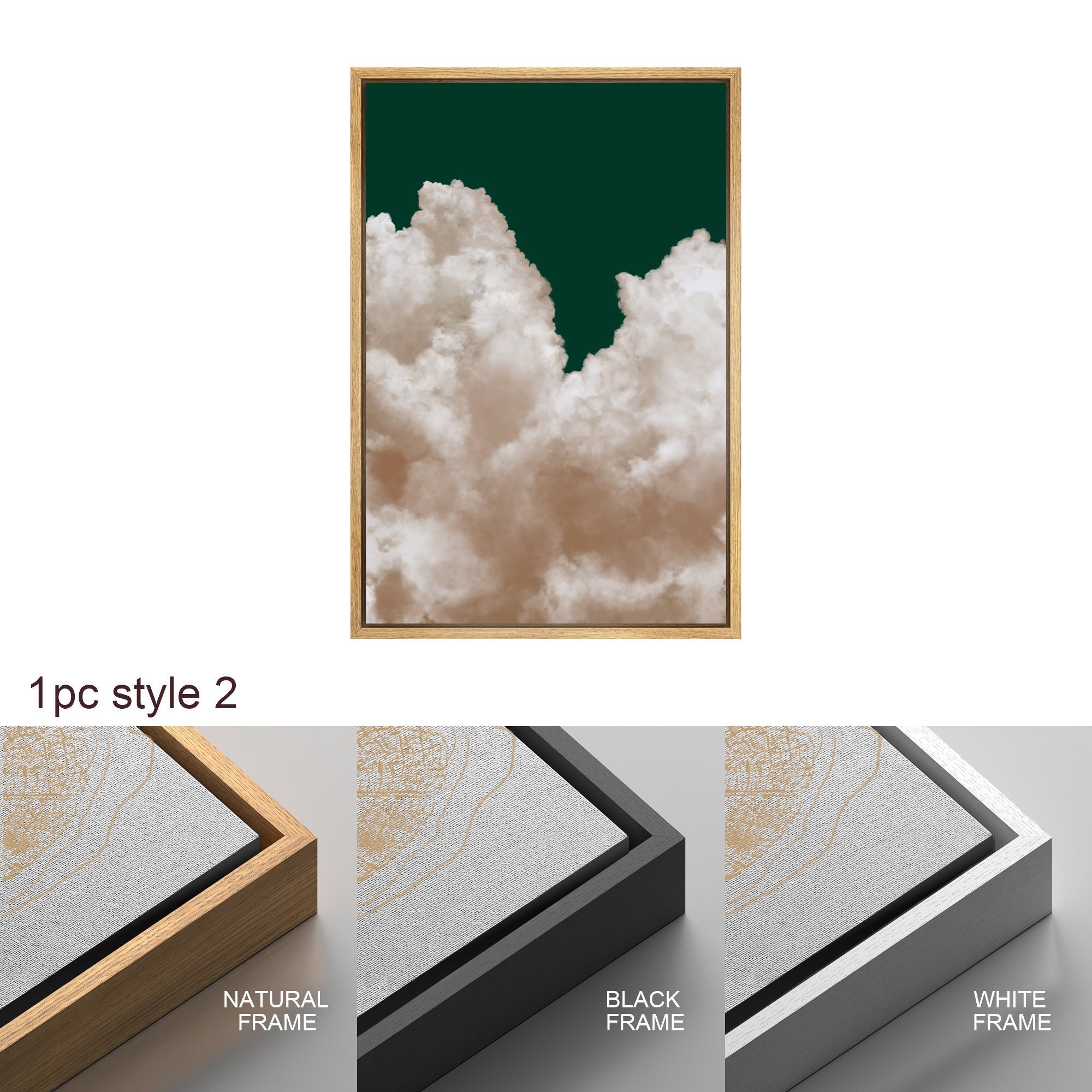Framed Canvas Wall Art Set of 2 Pastel Cloud Navy Blue Sky Nature Landscape Prints Minimalist Modern Wall Art Decor