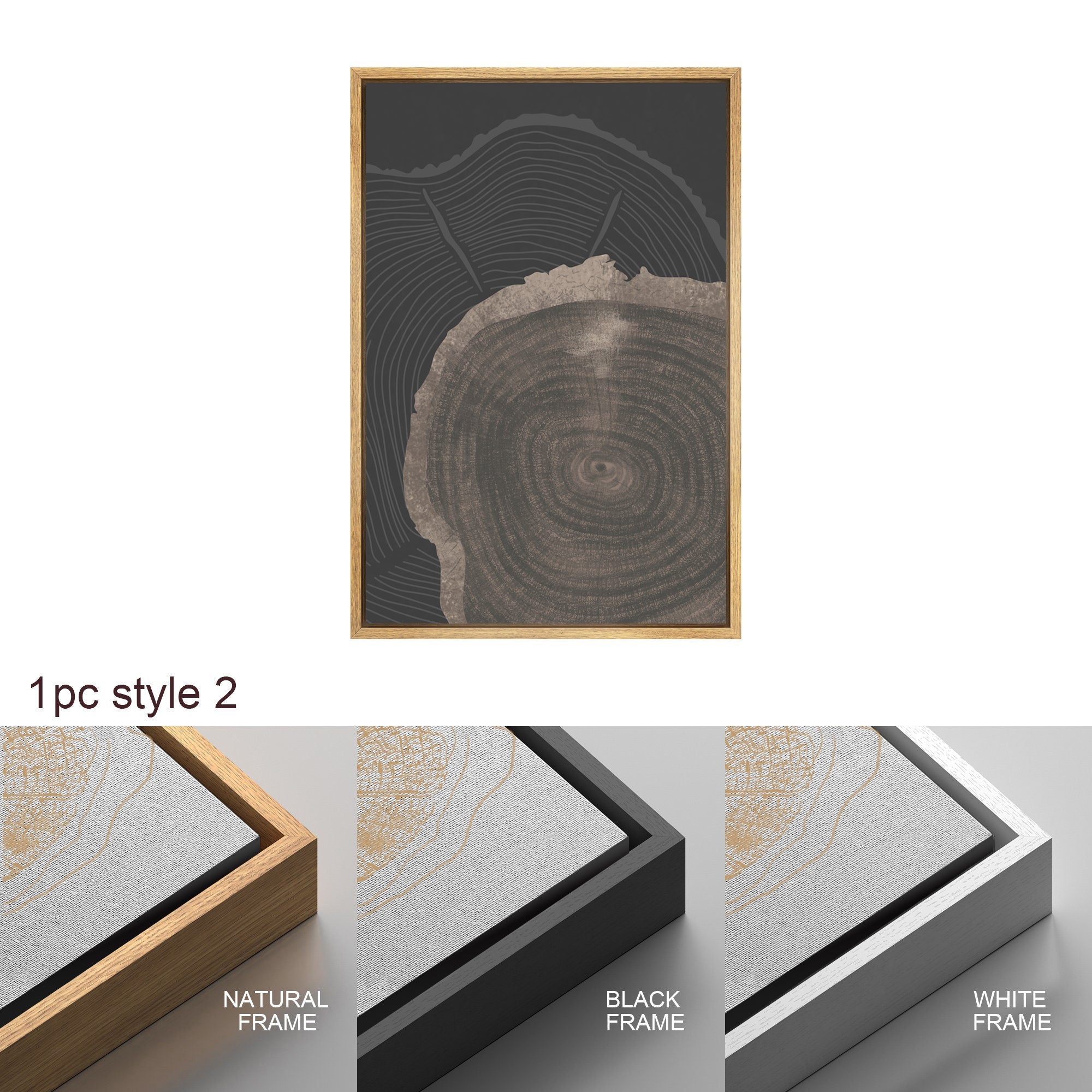 Framed Canvas Print Wall Art Set of 3 Pastel Grunge Wood Tree Rings Abstract Illustrations Minimalist Modern Art Boho Decor