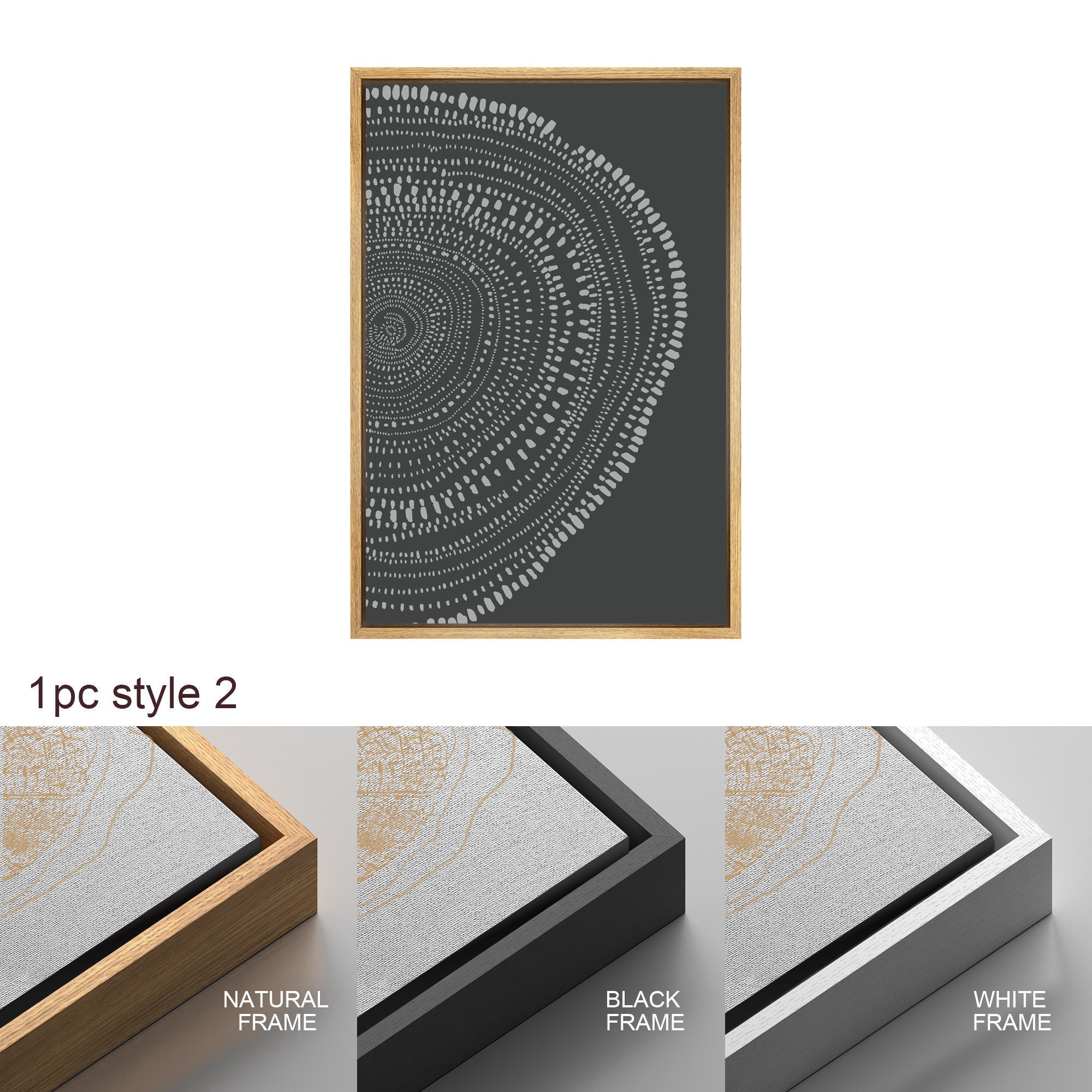 Framed Canvas Print Wall Art Set of 2 Spiral Dot Pattern Abstract Wood Tree Rings Illustrations Modern Art Minimalist Boho Decor