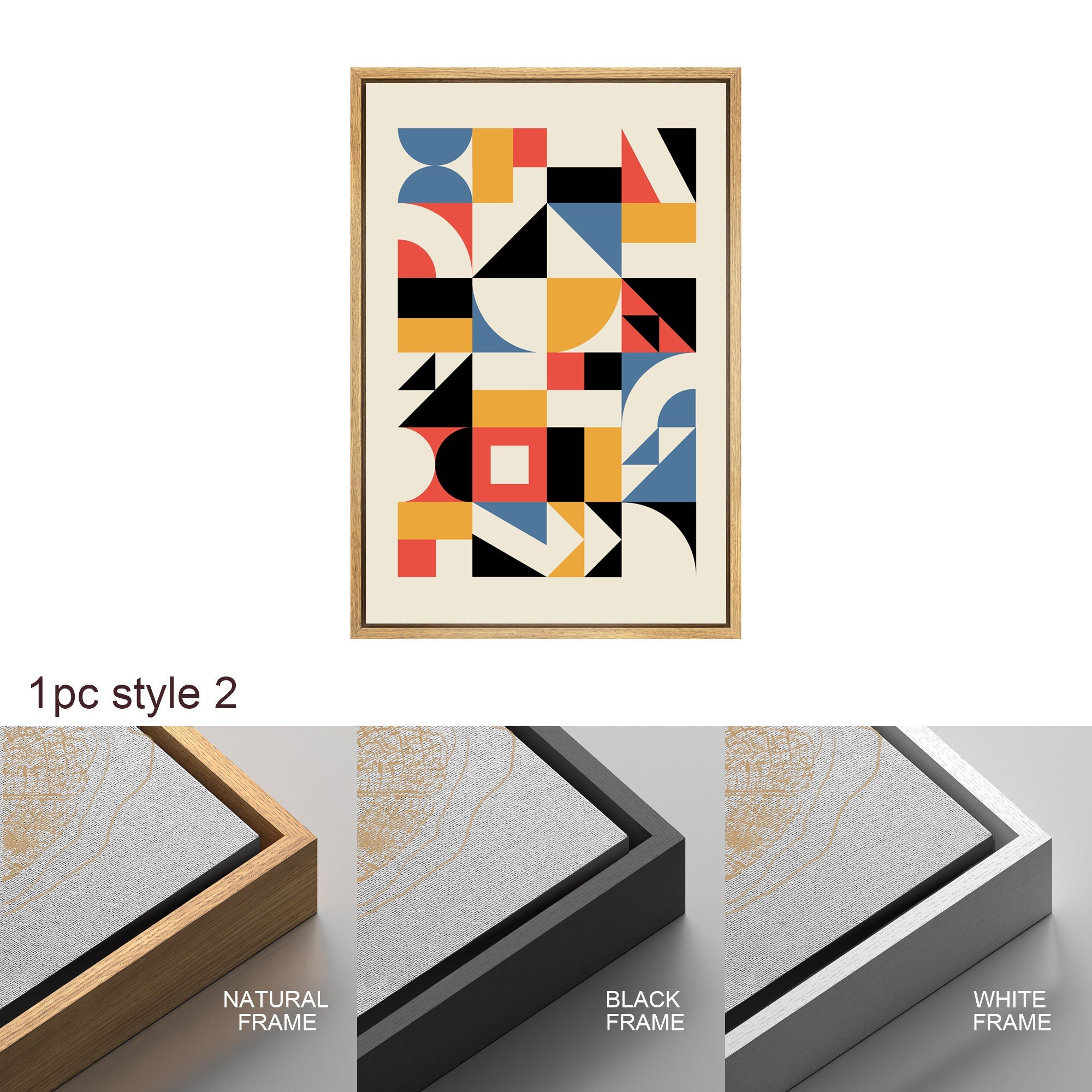 Framed Canvas Print Wall Art Set Colorful Geometric Abstract Illustrations Mid Century Modern Wall Art Minimalist Decor