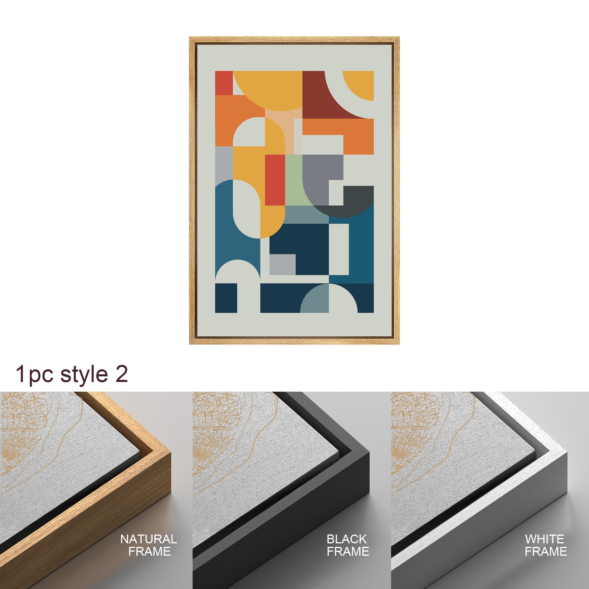 Framed Canvas Print Wall Art Set Colorful Geometric Abstract Illustrations Mid Century Modern Wall Art Minimalist Decor