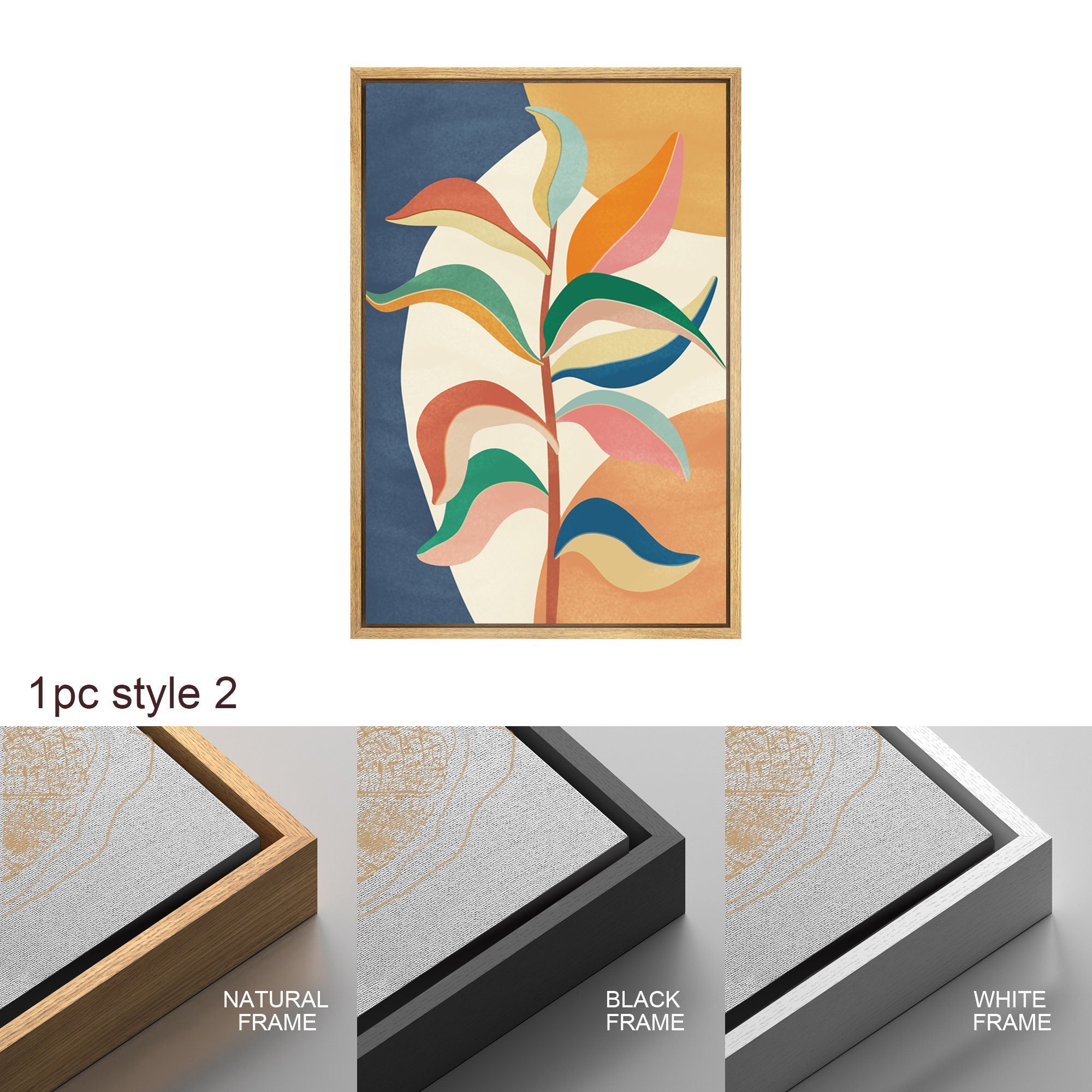 Framed Canvas Wall Art Set of 2 Colorful Tropical Jungle Leaf Botanical Prints Minimalist Modern Art Boho Wall Decor