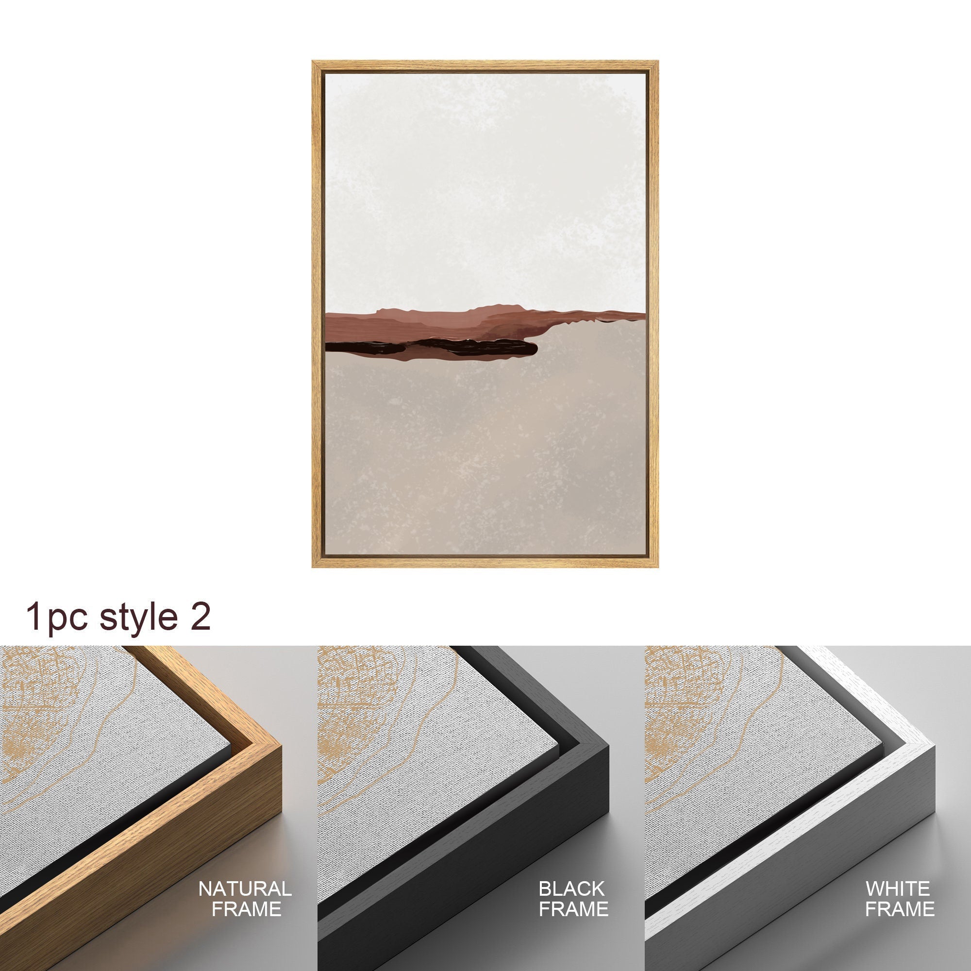 Framed Canvas Print Wall Art Set of 2 Brown Pastel Abstract Landscape Illustration Modern Art Minimalist Decor