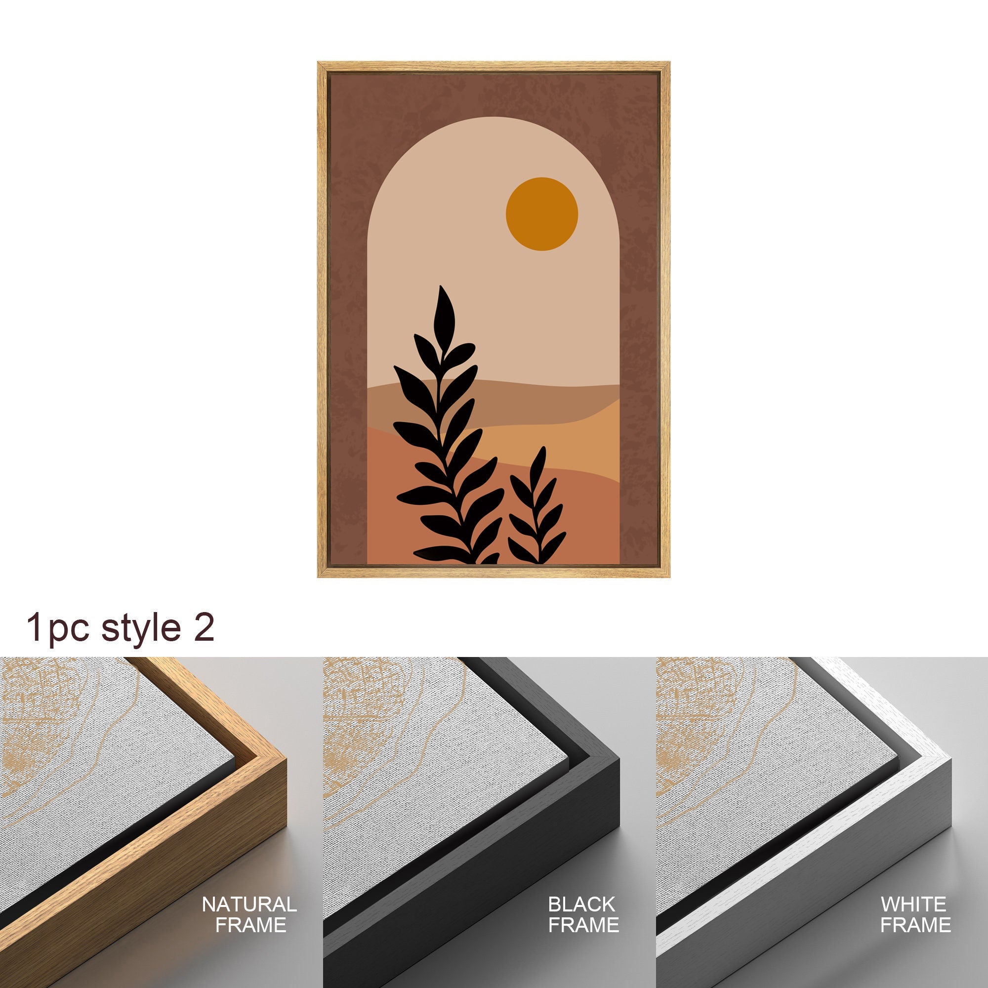 Framed Canvas Print Wall Art Set of 3 Tropical Desert Oasis Jungle Leaf Abstract Illustrations Mid Century Modern Art Boho Decor