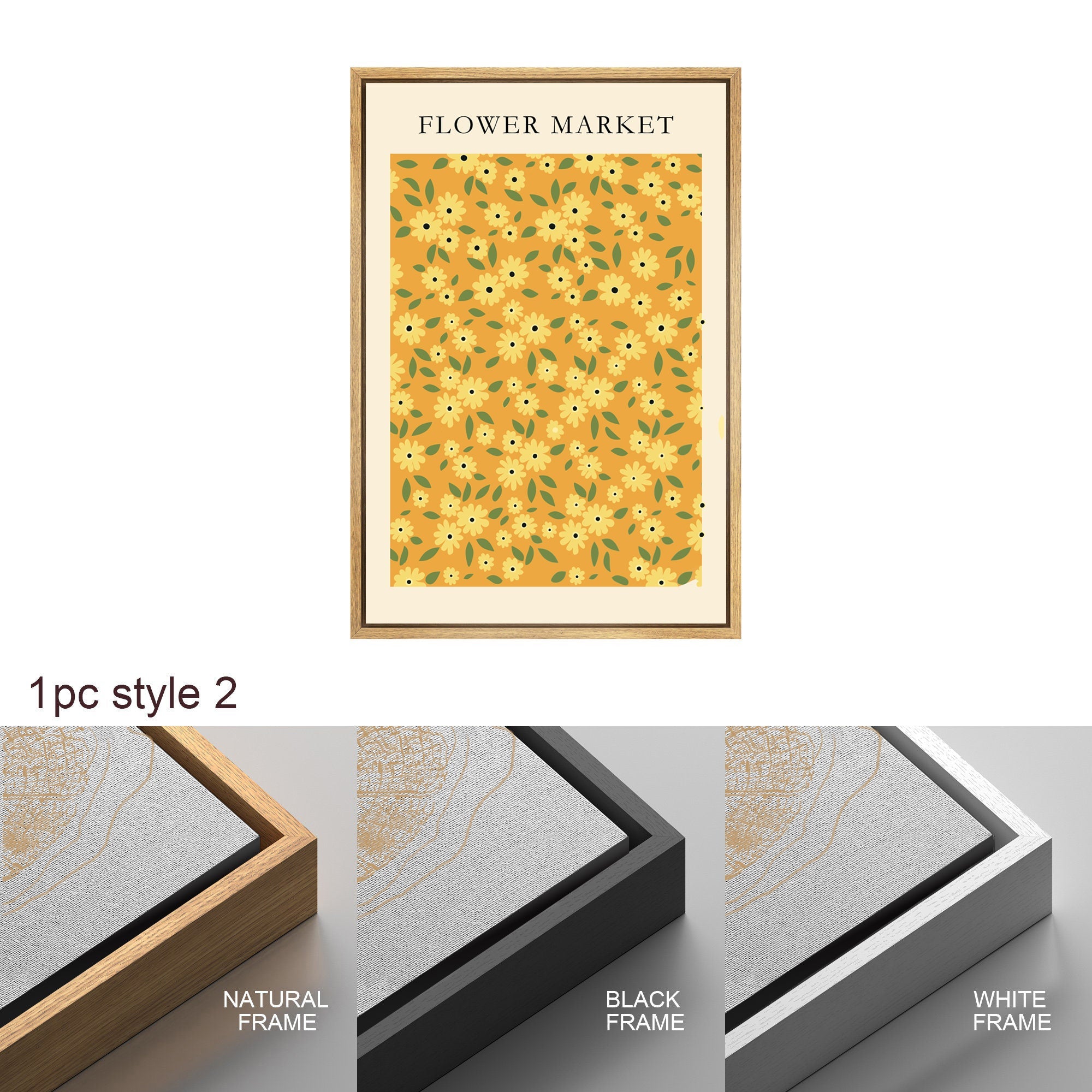 Framed Canvas Wall Art Print Set of 3 Wildflower Floral Green Botanical Illustrations Minimalist Modern Boho Wall Decor for Living Room