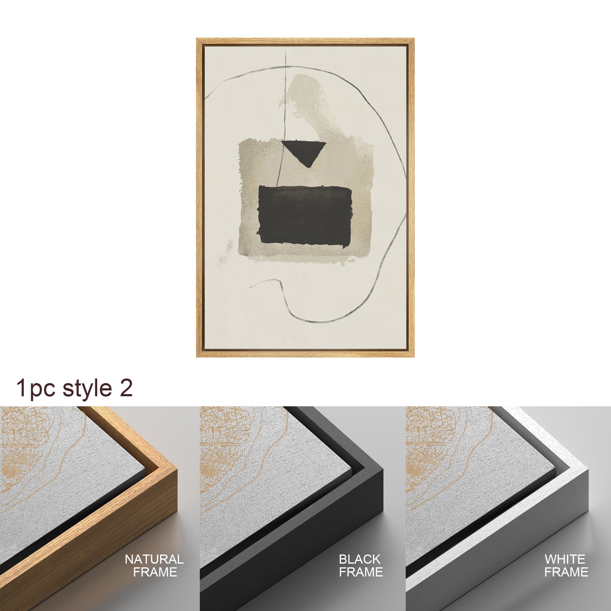 Framed Canvas Wall Art Set of 2 Black and White Grunge Abstract Print Minimalist Modern Wall Art Neutral Decor