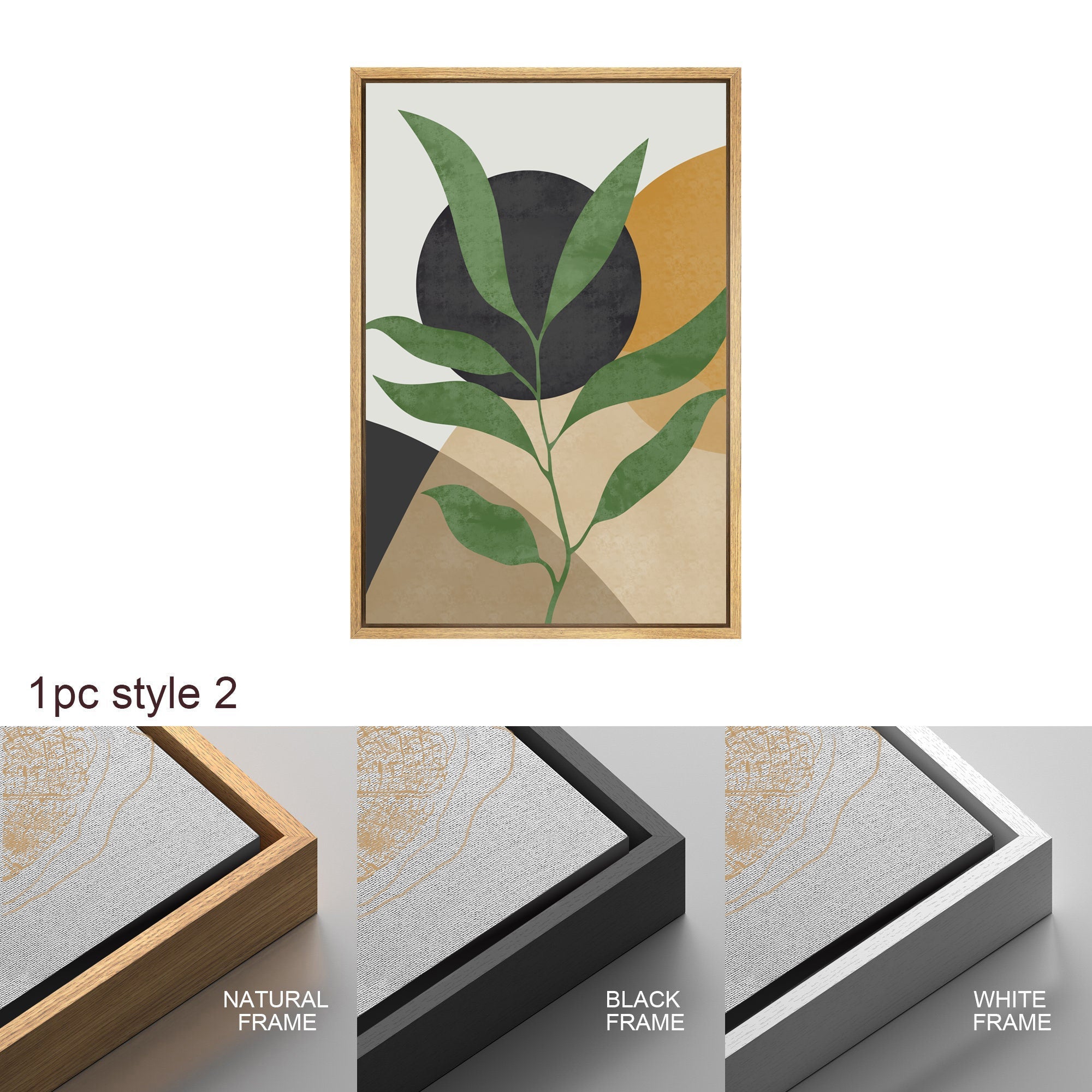 Framed Canvas Print Wall Art Set of 2 Plant Polygon Abstract Shapes Illustrations Mid Century Modern Art Boho Decor