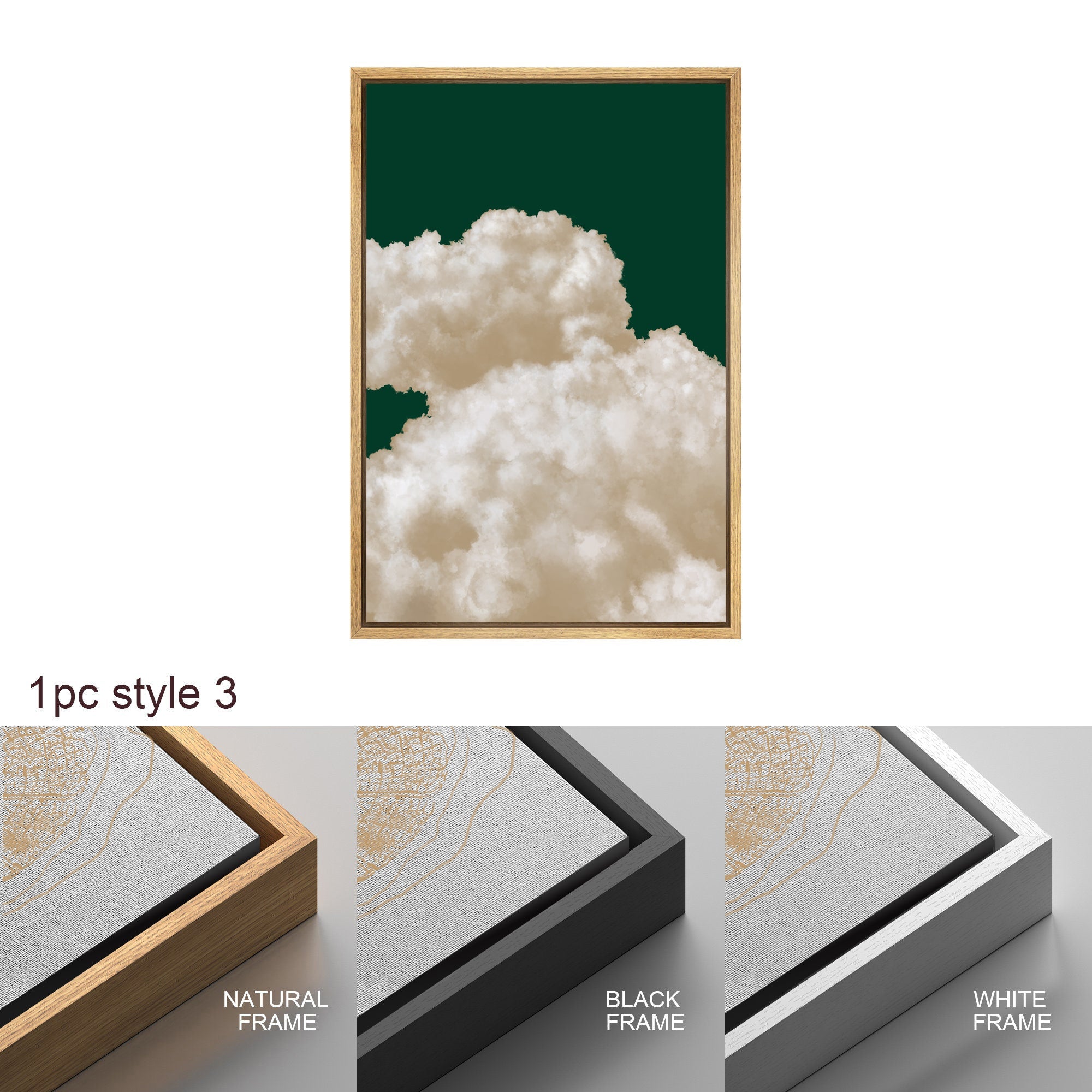 Framed Canvas Wall Art Set of 3 Pastel Cloud Navy Blue Sky Nature Landscape Prints Minimalist Modern Art Nature Wall Decor