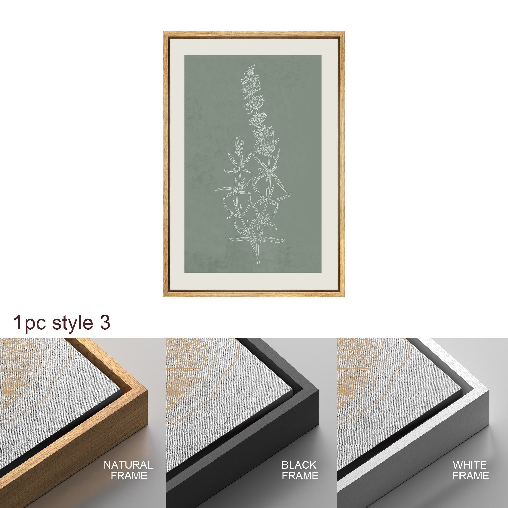 Framed Canvas Print Wall Art Set of 3 Wildflower Floral Botanical Illustrations Minimalist Art Neutral Modern Farmhouse Decor
