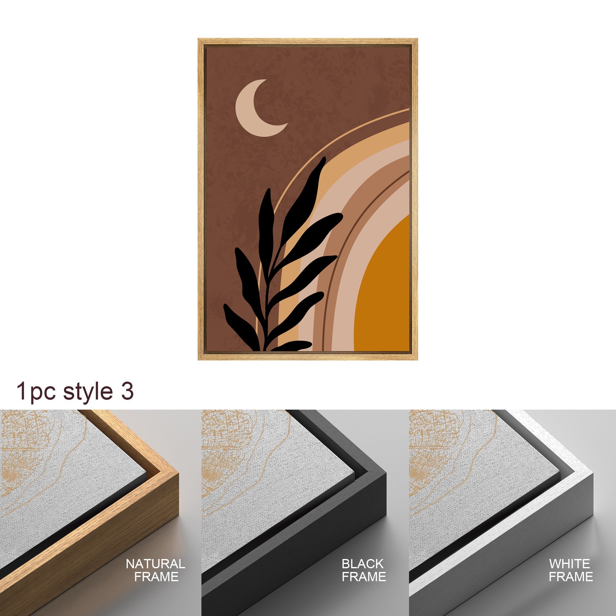 Framed Canvas Print Wall Art Set of 3 Tropical Desert Oasis Jungle Leaf Abstract Illustrations Mid Century Modern Art Boho Decor