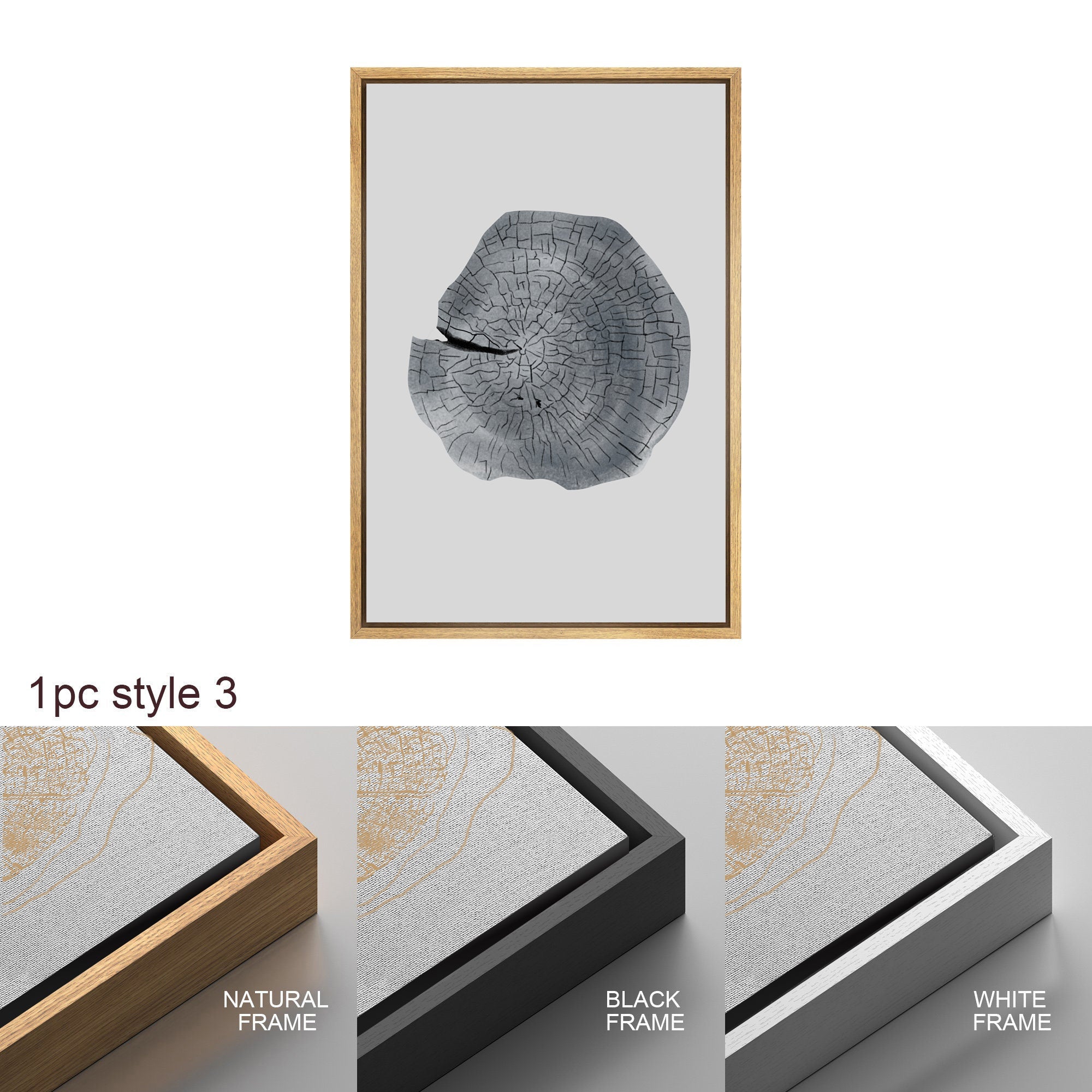 Framed Canvas Wall Art Set of 3 Wood Tree Rings Illustrations Prints Minimalist Modern Wall Art Neutral Decor