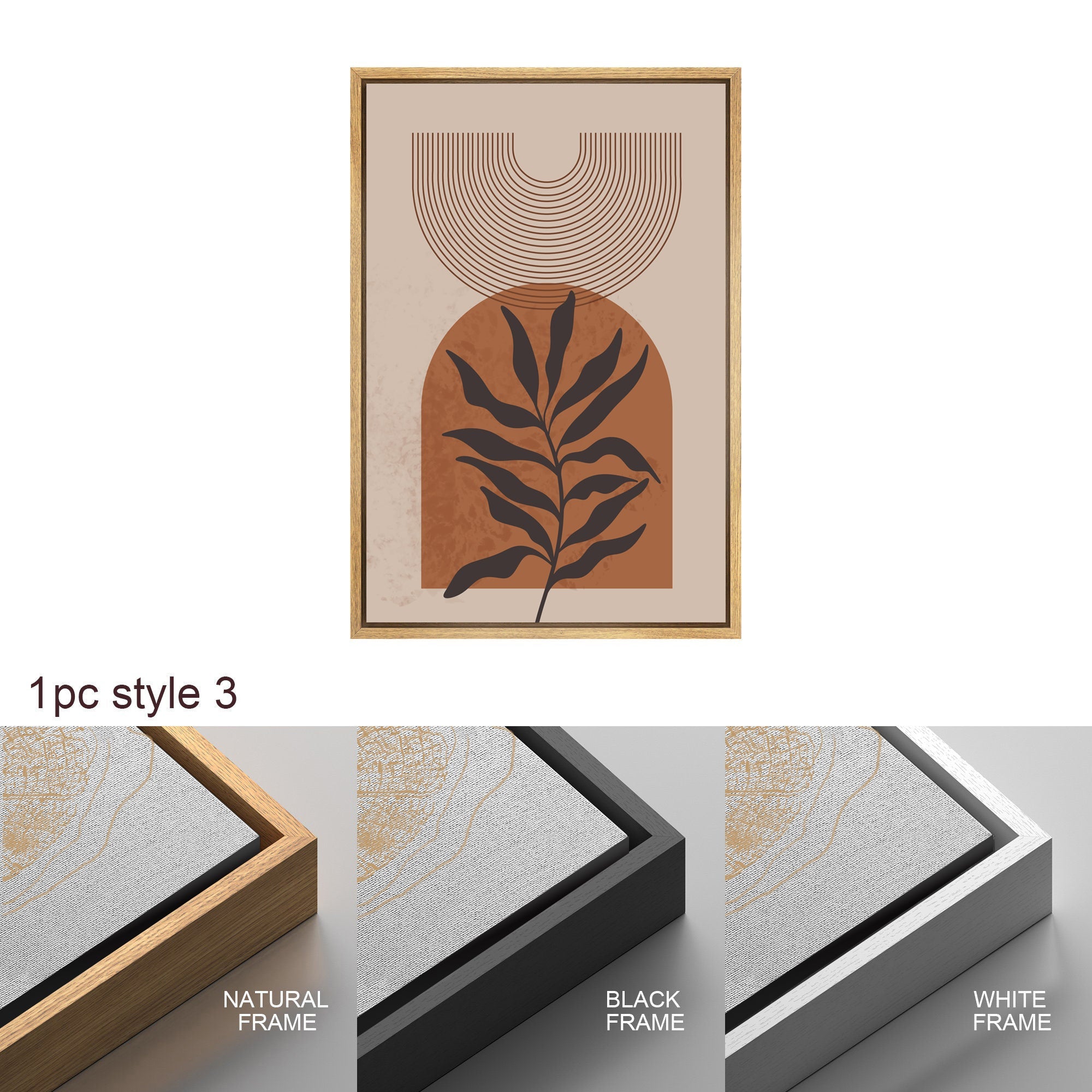 Framed Canvas Print Wall Art Set of 3 Desert Dune Jungle Palm Leaf Abstract Nature Illustration Mid Century Modern Art Boho Decor