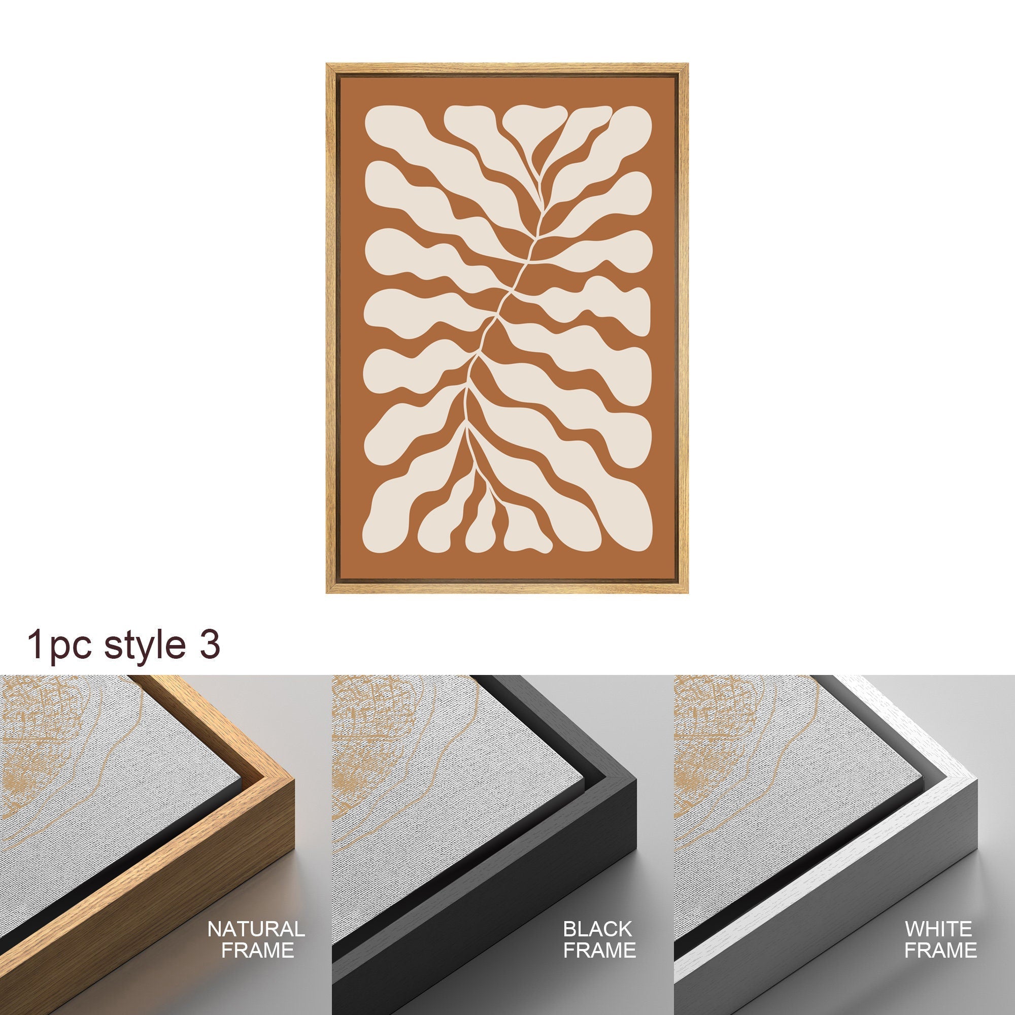Framed Canvas Print Wall Art Set Orange Abstract Floral Botanical Illustrations Modern Art Minimalist Boho Decor