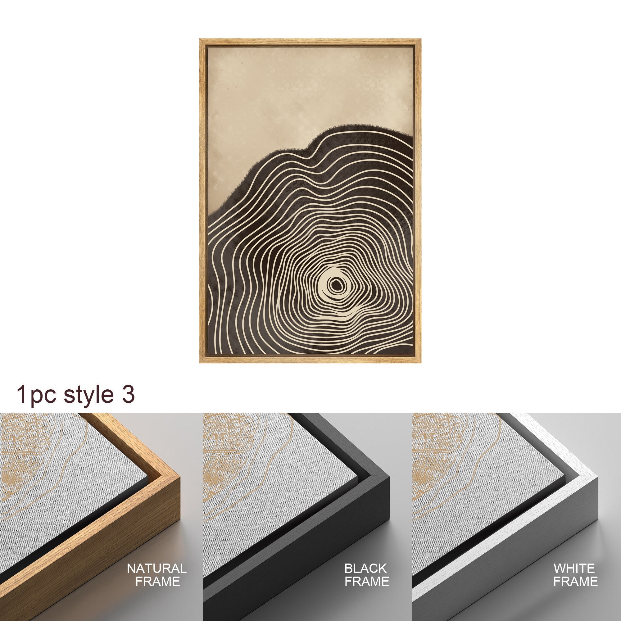 Framed Canvas Print Wall Art Set of 3 Pastel Grunge Wood Tree Rings Abstract Illustrations Minimalist Modern Art Boho Decor