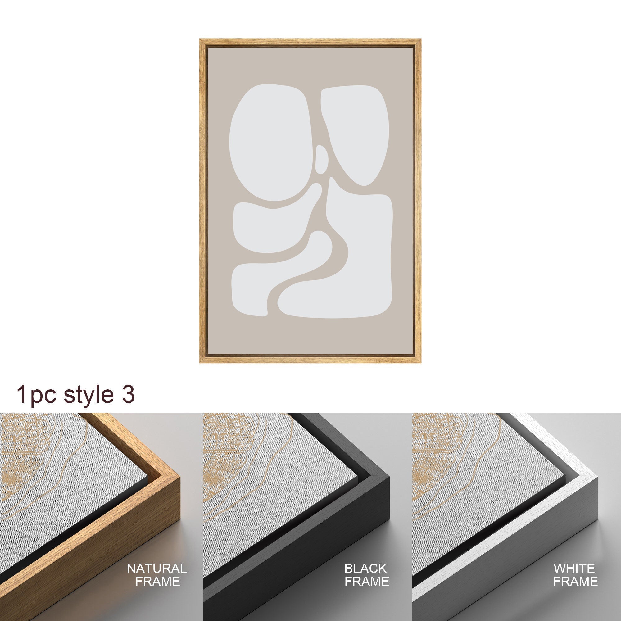 Framed Canvas Print Wall Art Set of 3 Beige White Geometric Abstract Shapes Illustrations Modern Art Minimalist Neutral Decor