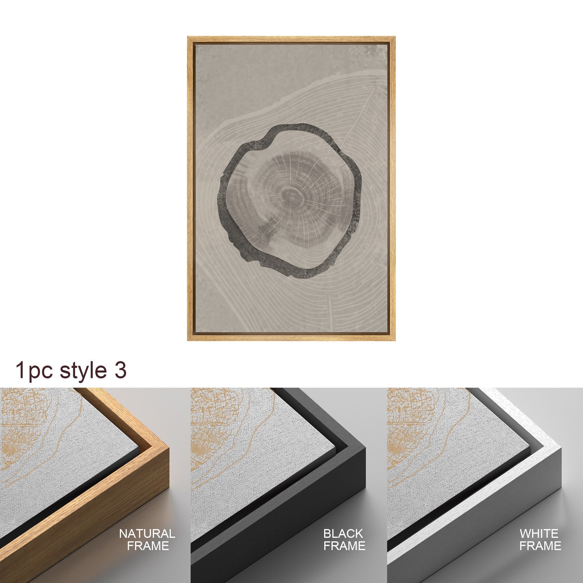 Framed Canvas Print Wall Art Set of 3 Pastel Grunge Wood Tree Rings Abstract Illustrations Minimalist Modern Art Boho Decor