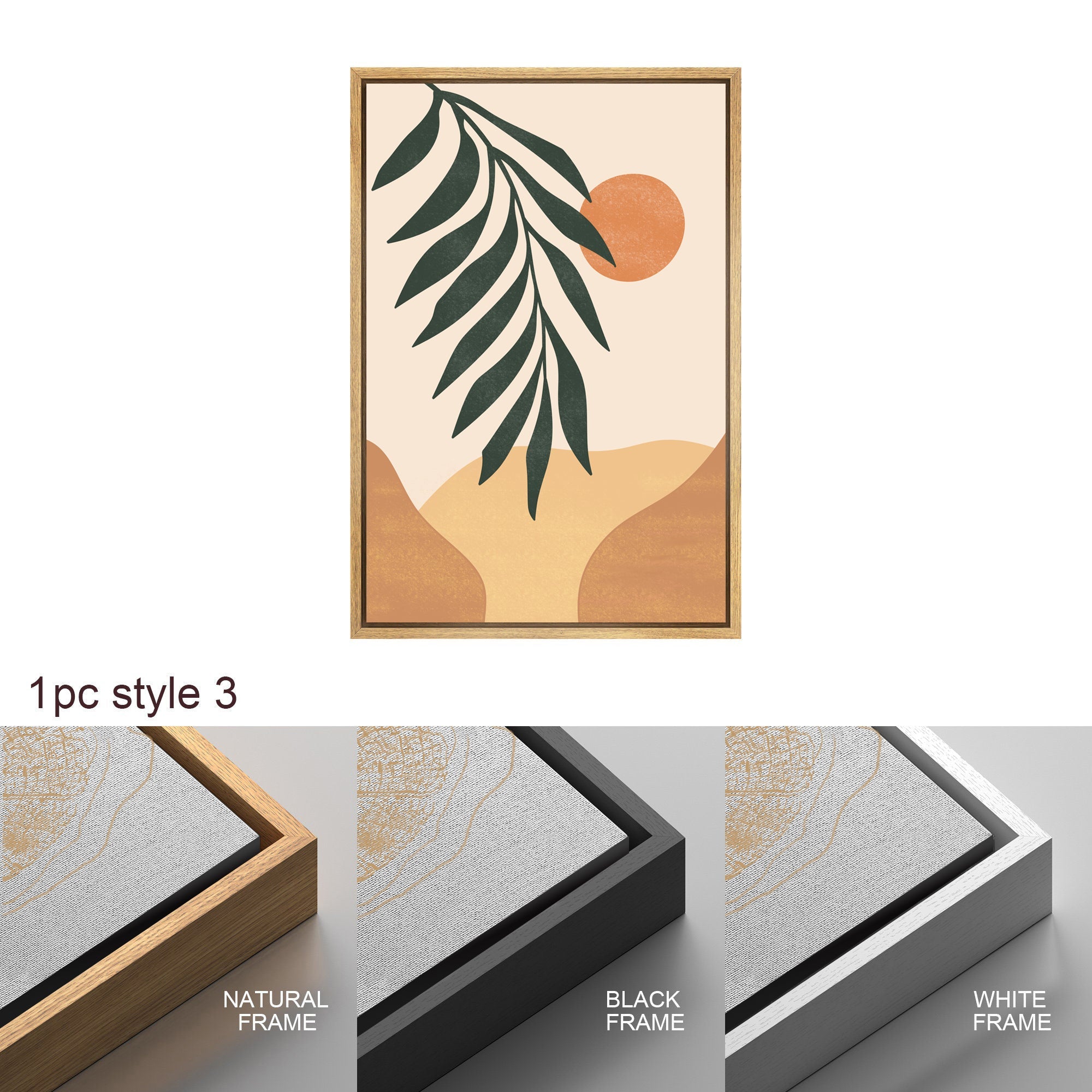 Framed Canvas Print Wall Art Set of 3 Geometric Arch Desert Plants Abstract Illustration Mid Century Modern Art Boho Decor