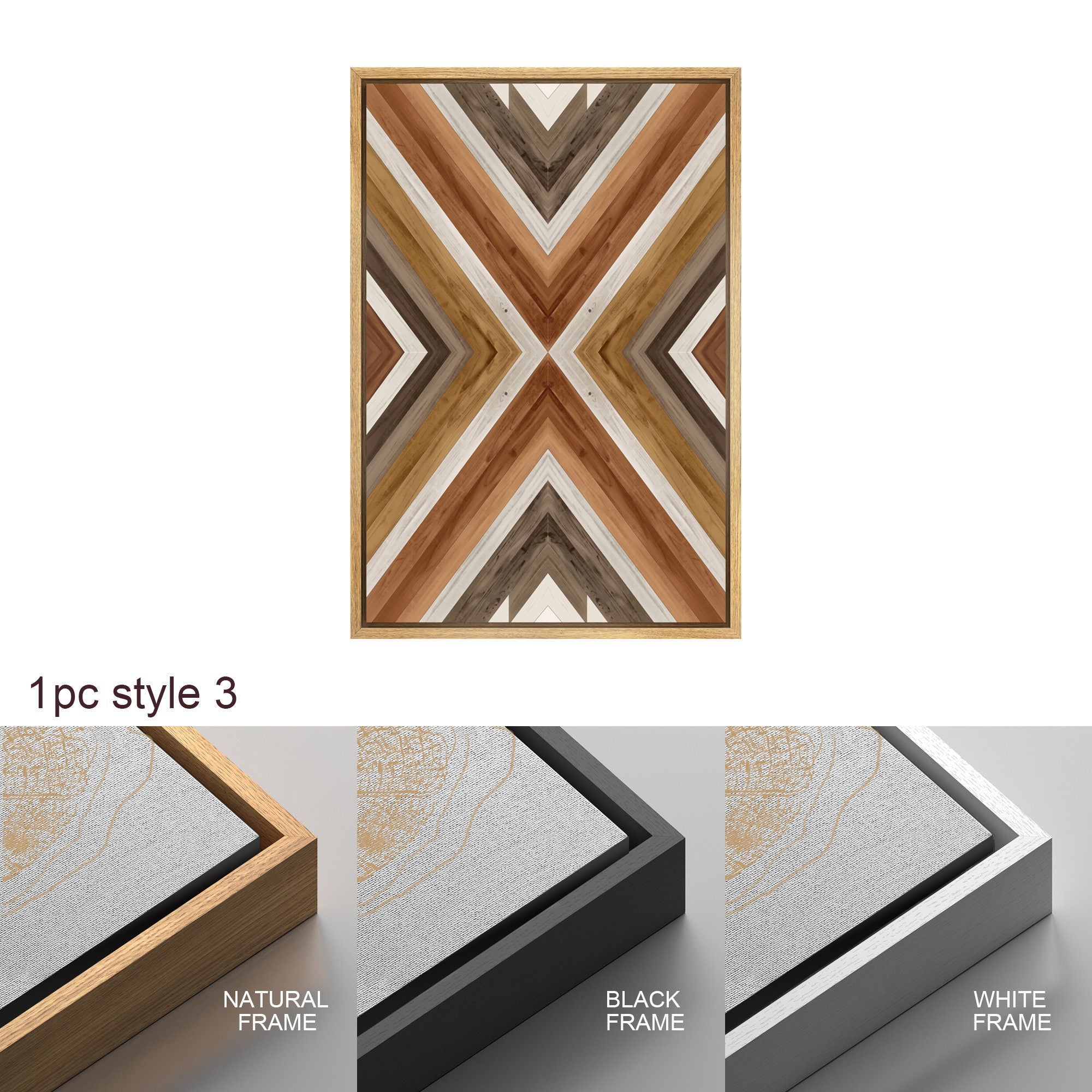 Framed Canvas Wall Art Set Southwestern Wood Panel Geometric Diamond Pattern Collage Print Abstract Modern Wall Art Rustic Western Decor
