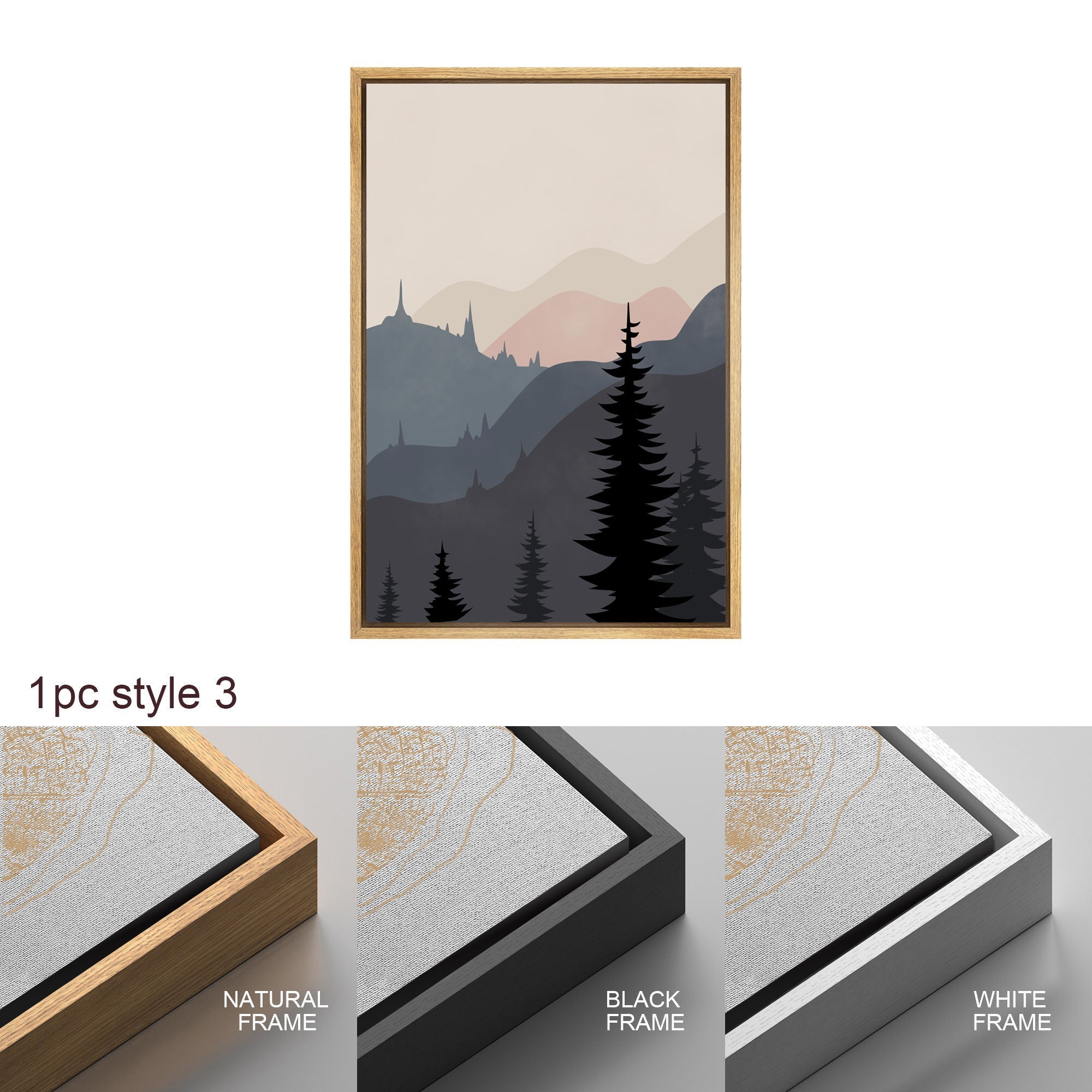 Framed Canvas Wall Art Set of 3 Sunset Forest Landscape Abstract Illustrations Prints Modern Art Minimalist Boho Wall Decor