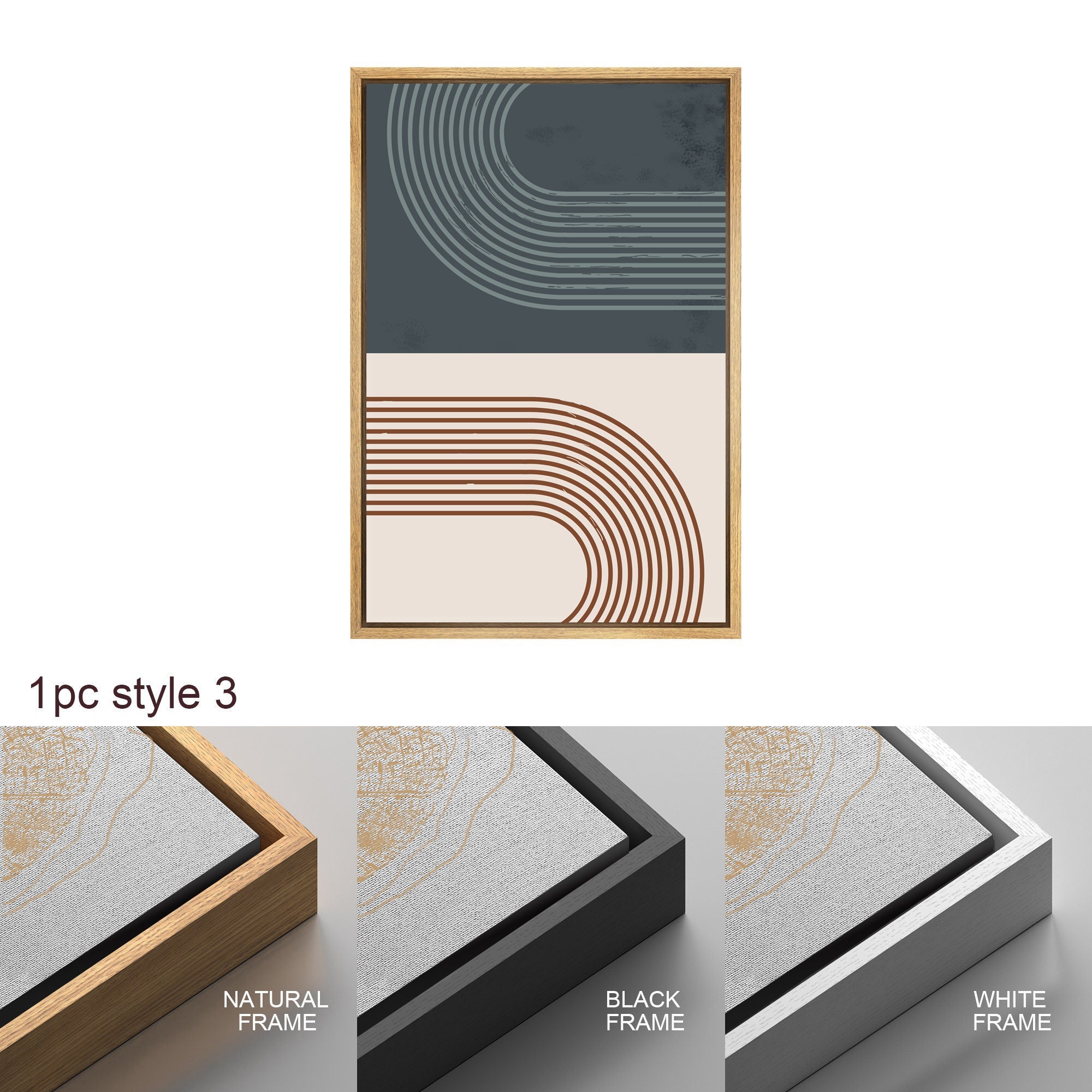 Framed Canvas Print Wall Art Set of 3 Geometric Sun Abstract Illustration Mid Century Modern Wall Art Minimalist Boho Decor