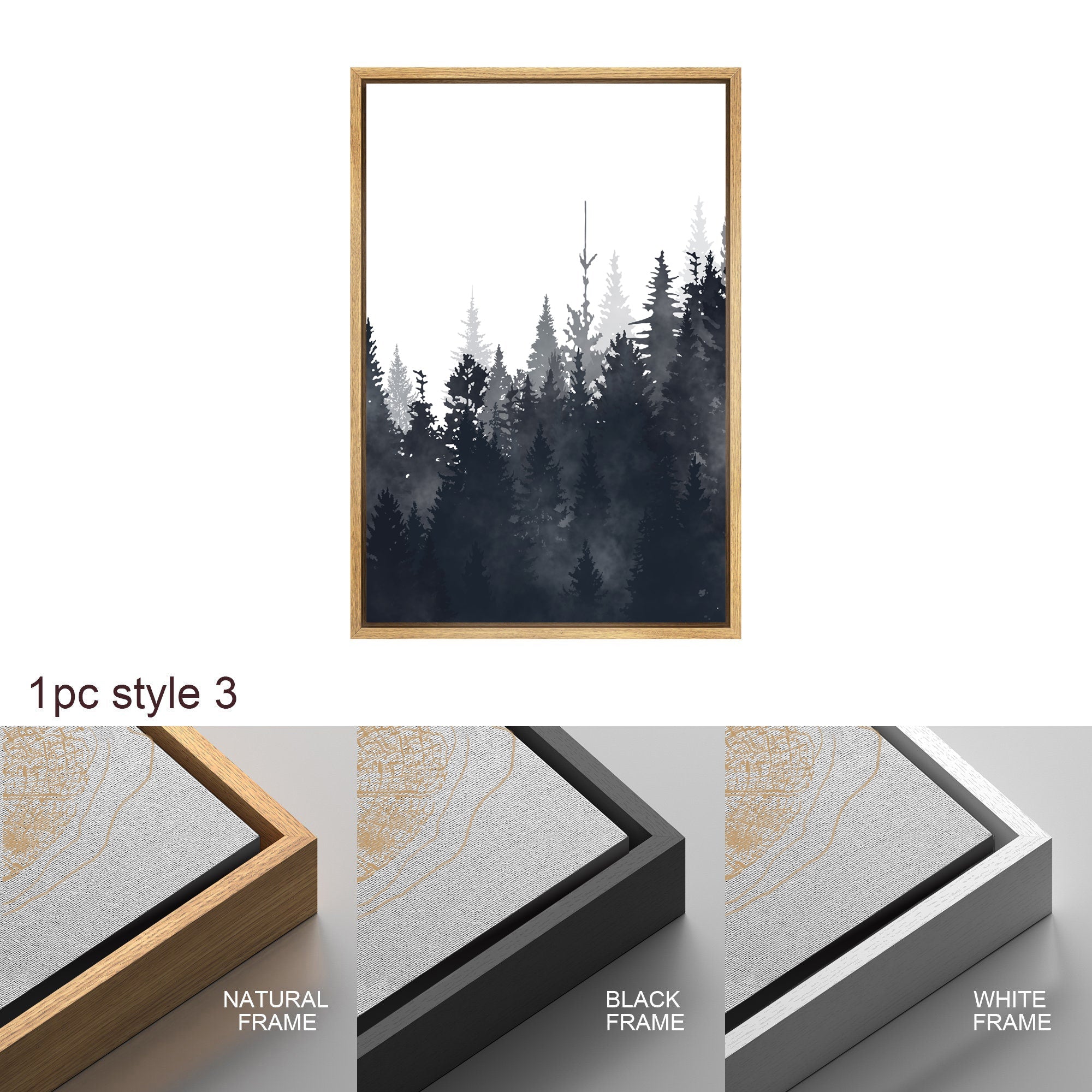 Framed Canvas Wall Art Set of 3 Misty Forest Mountain Landscape Print Modern Art Nature Wall Decor