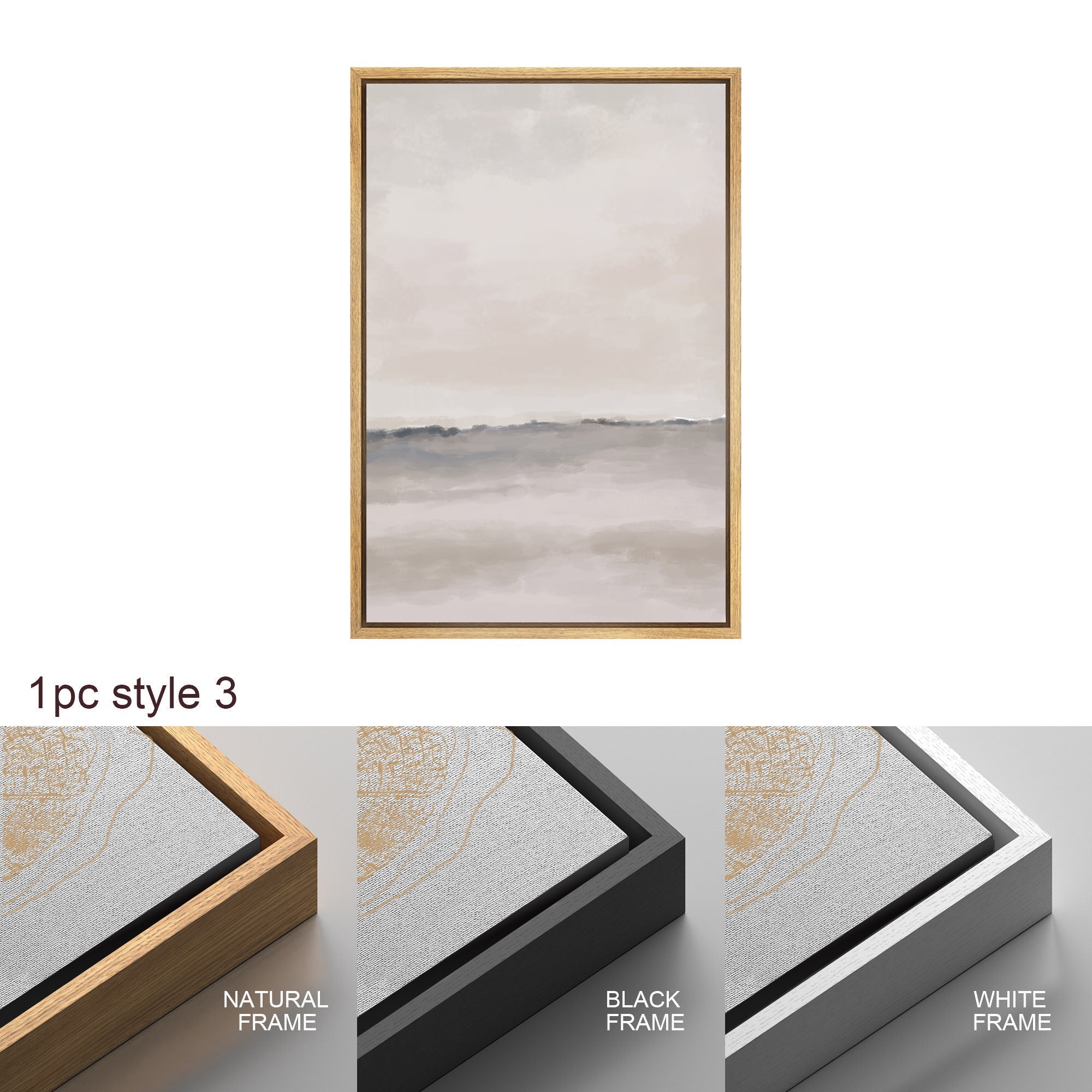 Framed Canvas Wall Art Set of 3 Brown Gray Abstract Prints Minimalist Modern Art Neutral Wall Decor