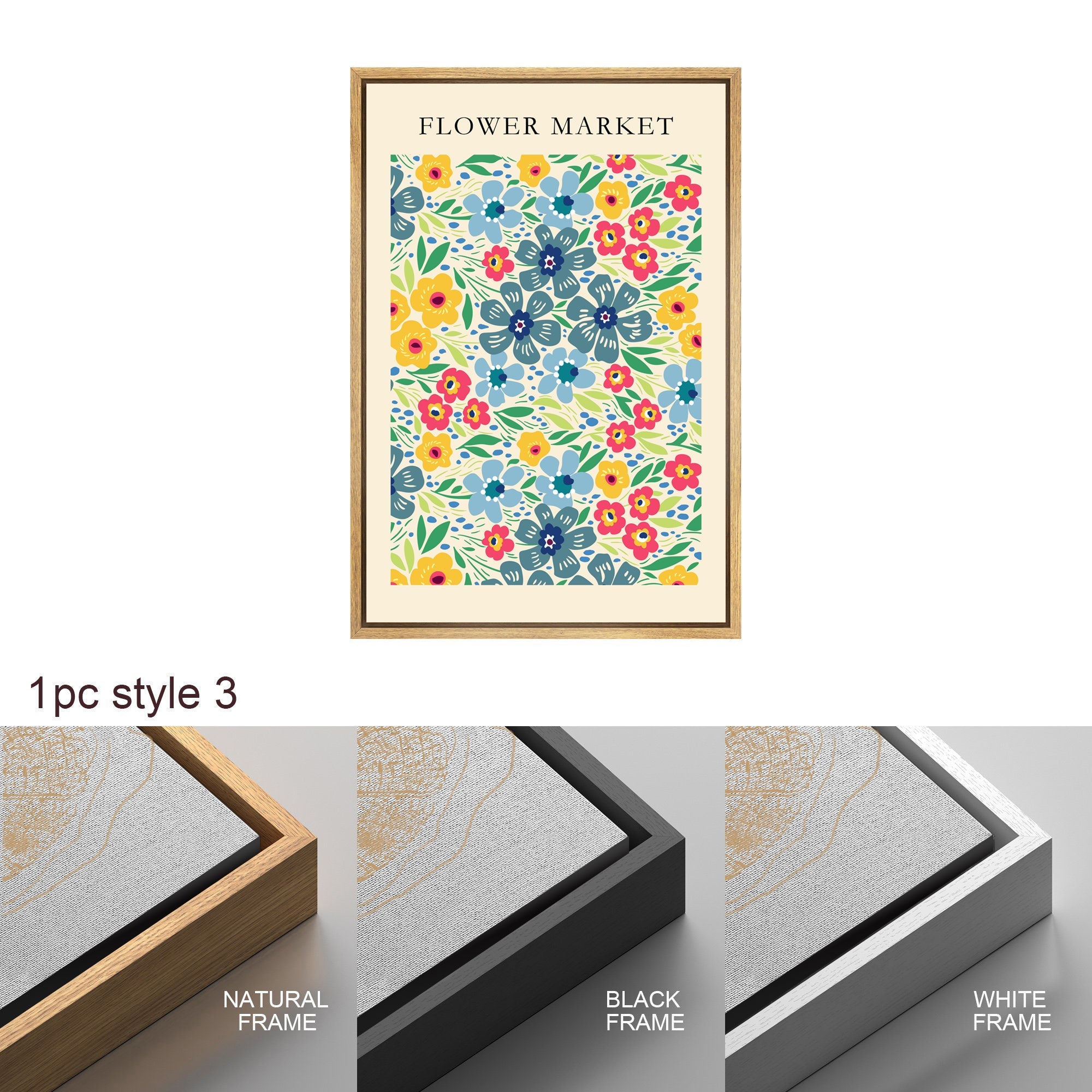 Framed Canvas Wall Art Print Set of 3 Wildflower Floral Green Botanical Illustrations Minimalist Modern Boho Wall Decor for Living Room