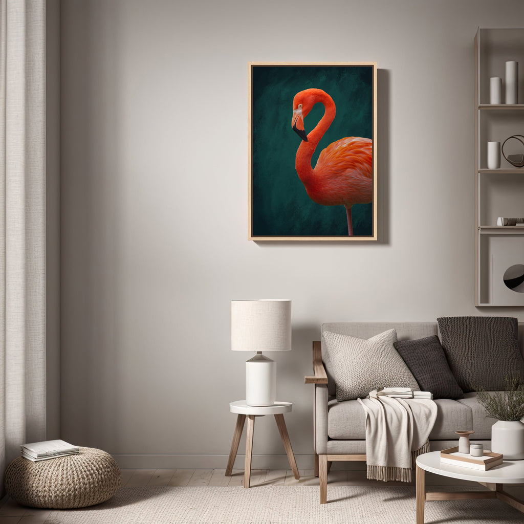 Flamingo Art Print · Pink Flamingo Poster · Large Wall Art · Botanical Print · Pink and Green Wall Art · Maximalist Decor