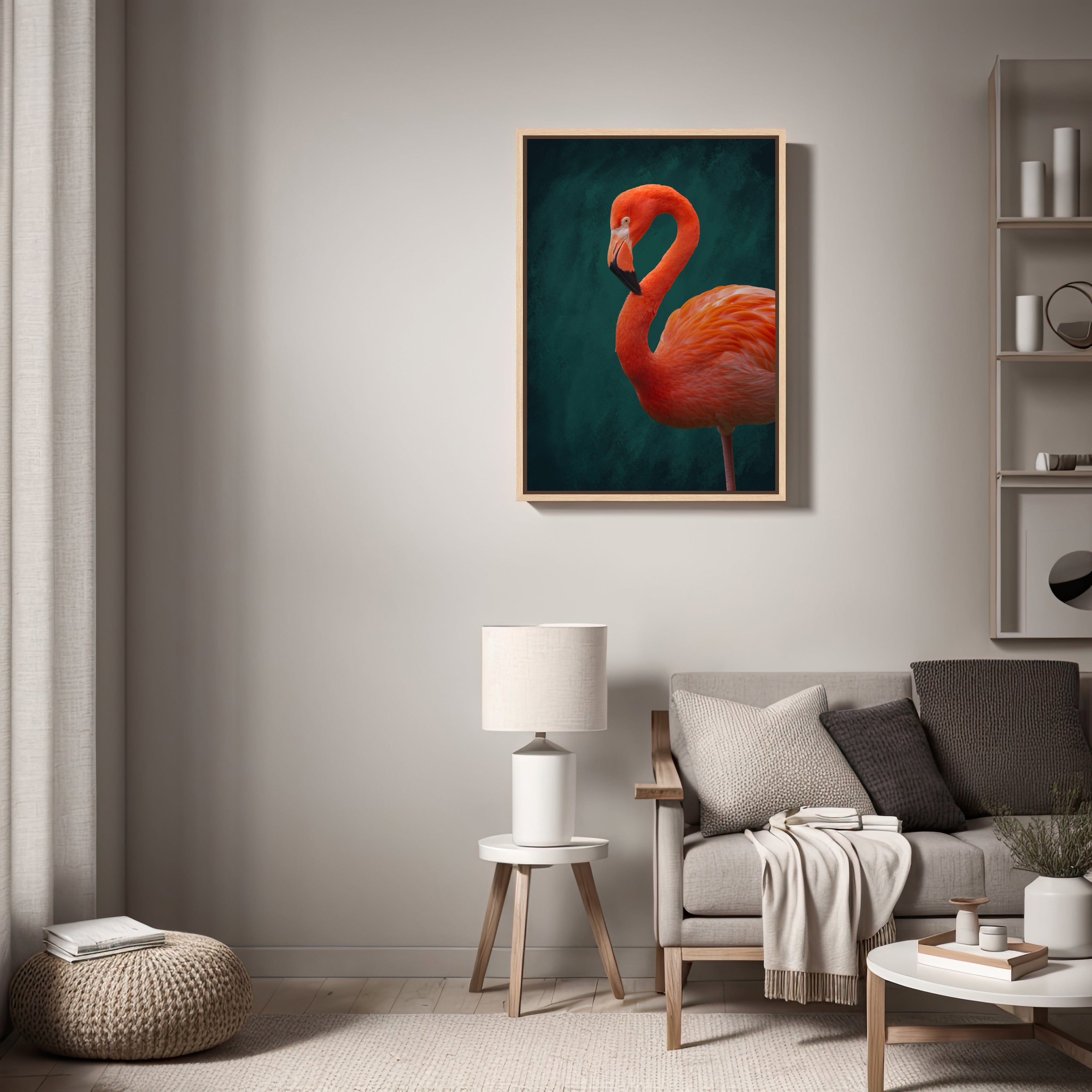 Flamingo Art Print · Pink Flamingo Poster · Large Wall Art · Botanical Print · Pink and Green Wall Art · Maximalist Decor