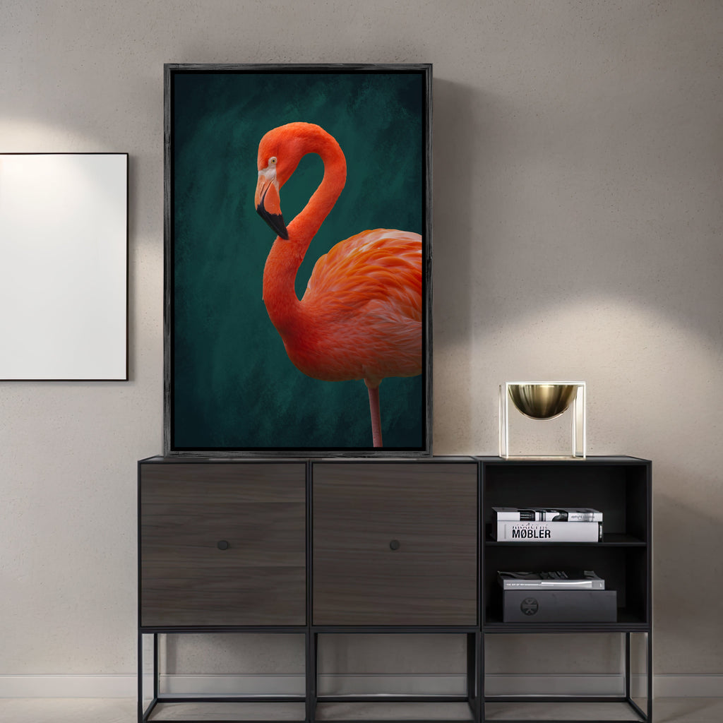 Flamingo Art Print · Pink Flamingo Poster · Large Wall Art · Botanical Print · Pink and Green Wall Art · Maximalist Decor