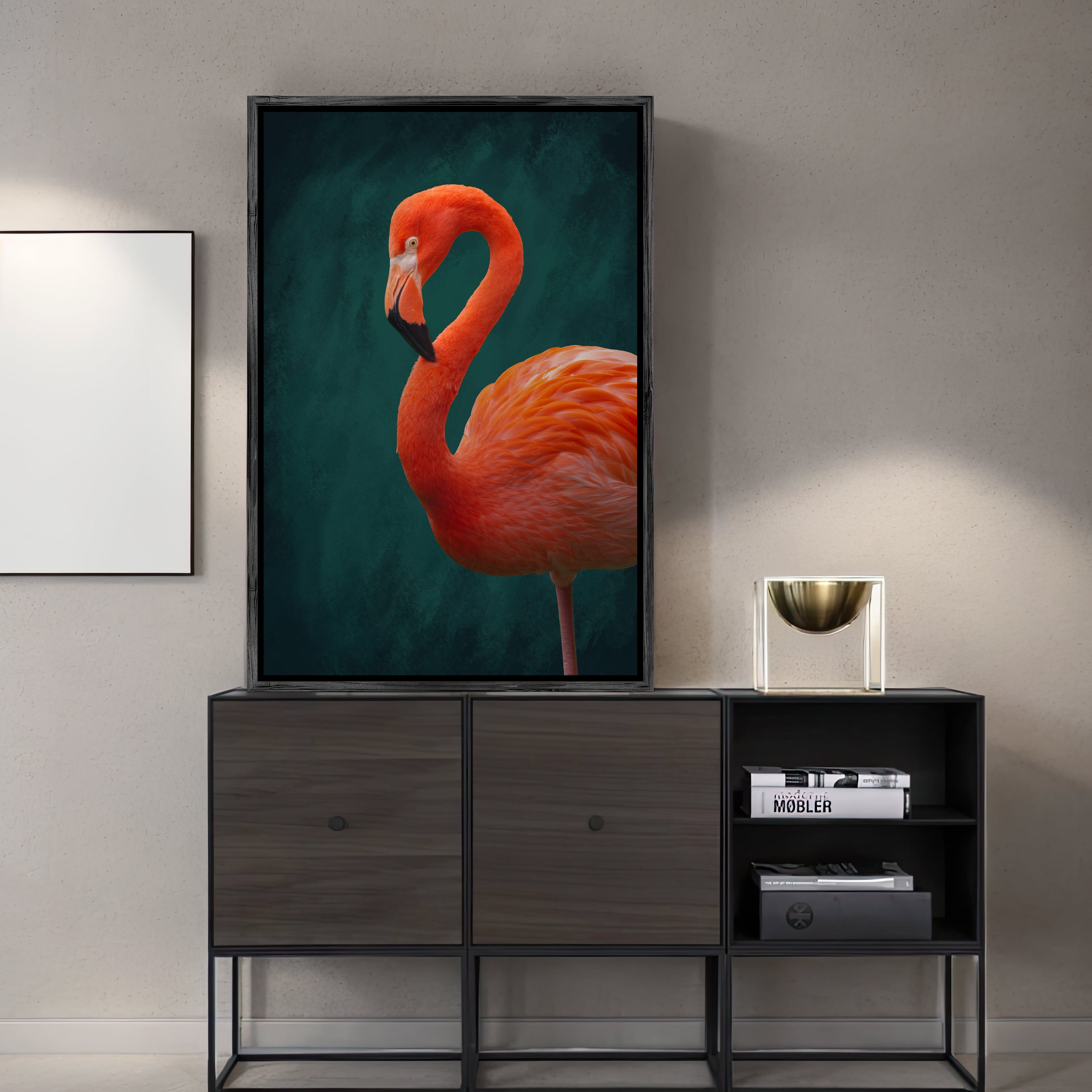 Flamingo Art Print · Pink Flamingo Poster · Large Wall Art · Botanical Print · Pink and Green Wall Art · Maximalist Decor