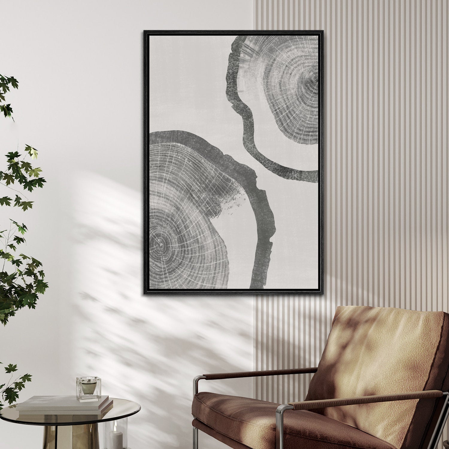 Framed Canvas Print Wall Art Set of 3 Pastel Grunge Wood Tree Rings Abstract Illustrations Minimalist Modern Art Boho Decor