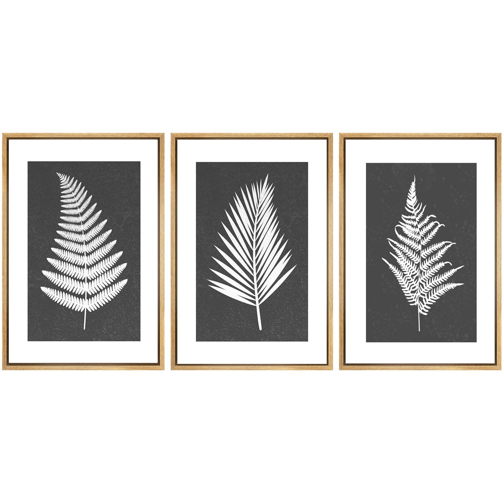 Framed Canvas Print Wall Art Set of 3 Black and White Leaves Botanical Illustrations Minimalist Art Modern Farmhouse Wall Decor
