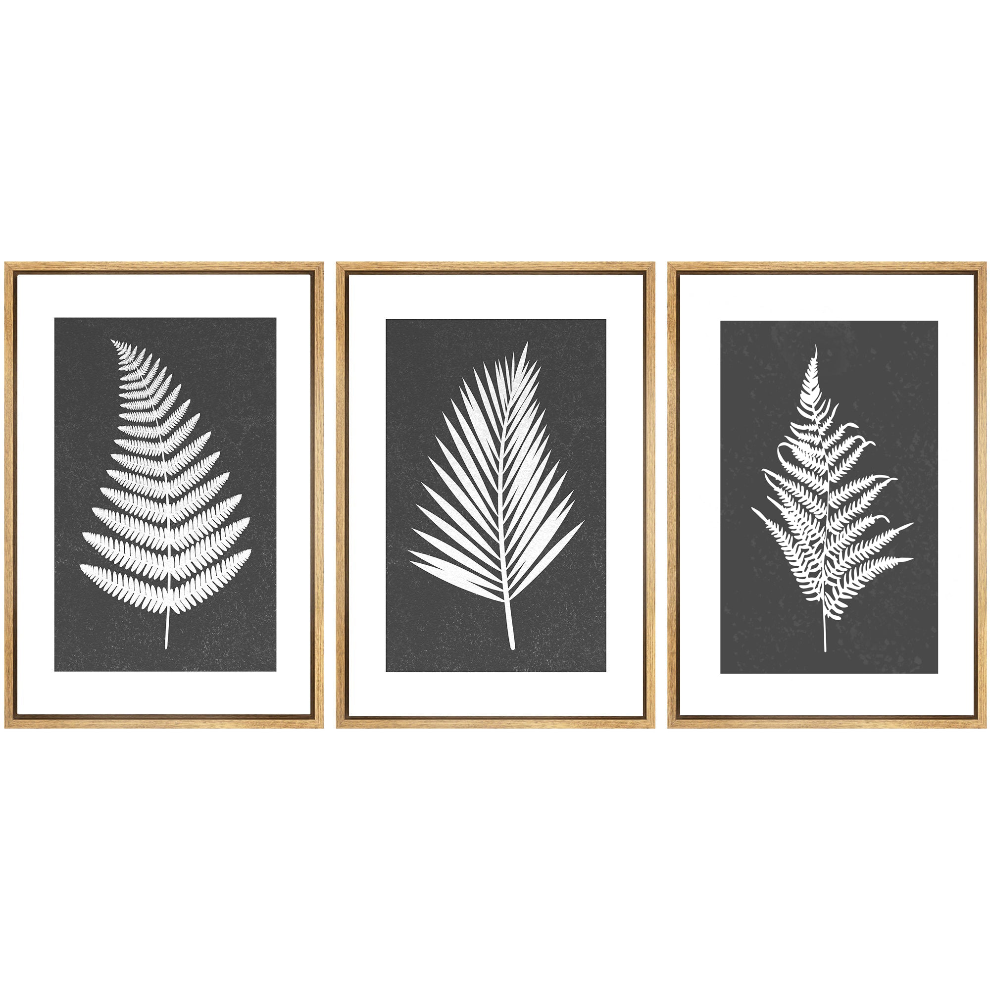 Framed Canvas Print Wall Art Set of 3 Black and White Leaves Botanical Illustrations Minimalist Art Modern Farmhouse Wall Decor