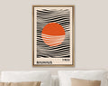 Framed Canvas Print Wall Art Bauhaus Sun and Waves Abstract Illustration Mid Century Modern Wall Art Minimalist Decor