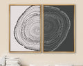 Framed Canvas Print Wall Art Set of 2 Spiral Dot Pattern Abstract Wood Tree Rings Illustrations Modern Art Minimalist Boho Decor