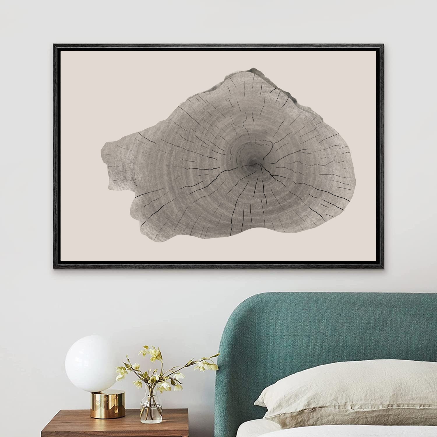 Framed Canvas Print Wall Art Wood Tree Rings Illustrations Minimalist Modern Art Neutral Boho Decor