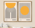 Framed Canvas Print Wall Art Set of 2 Bauhaus Abstract Shapes Illustrations Mid Century Modern Wall Art Minimalist Decor