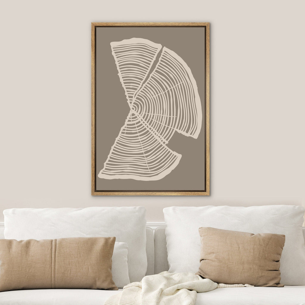 Framed Canvas Print Wall Art Set of 2 Pastel Beige Wood Tree Rings Abstract Illustrations Minimalist Modern Art Boho Decor
