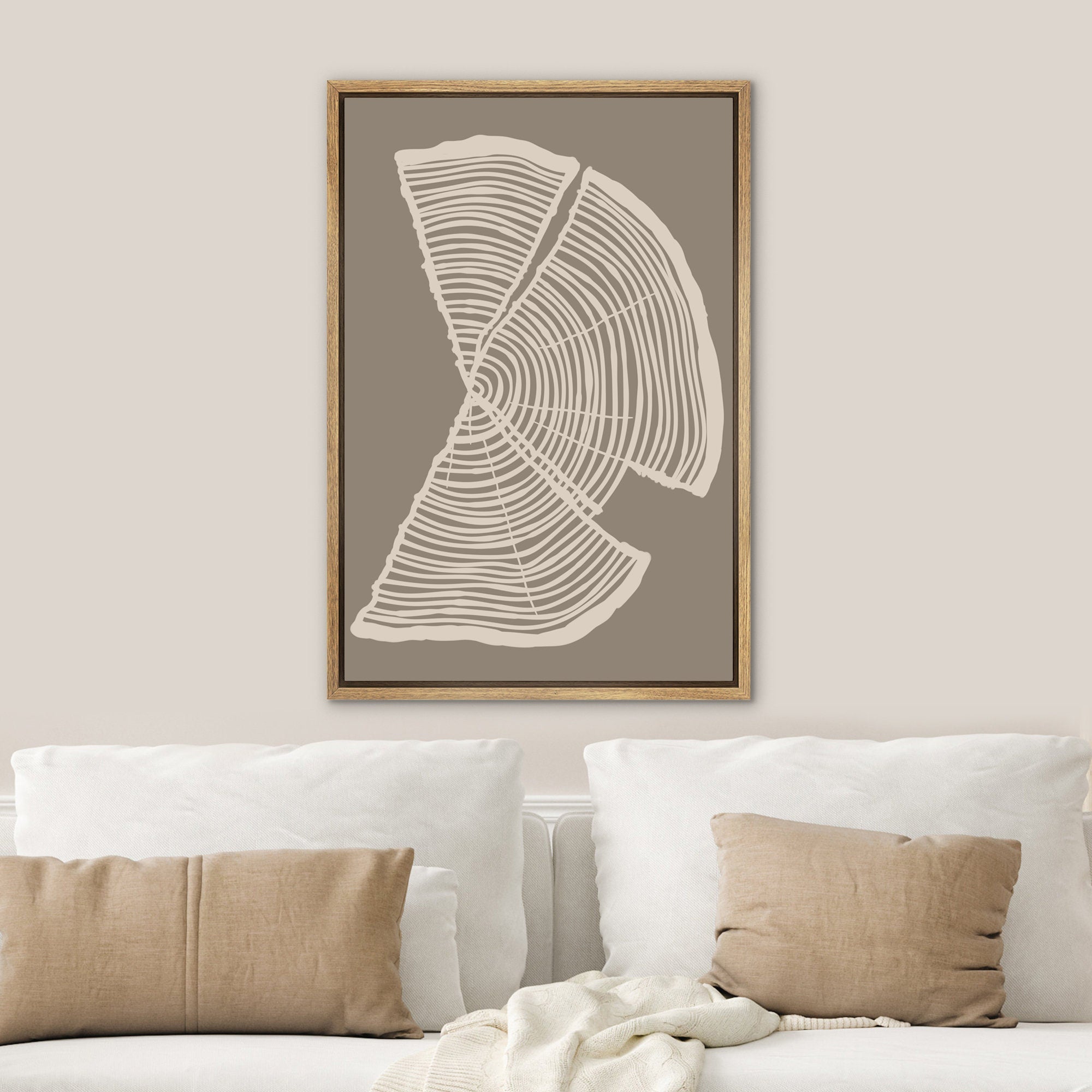 Framed Canvas Print Wall Art Set of 2 Pastel Beige Wood Tree Rings Abstract Illustrations Minimalist Modern Art Boho Decor