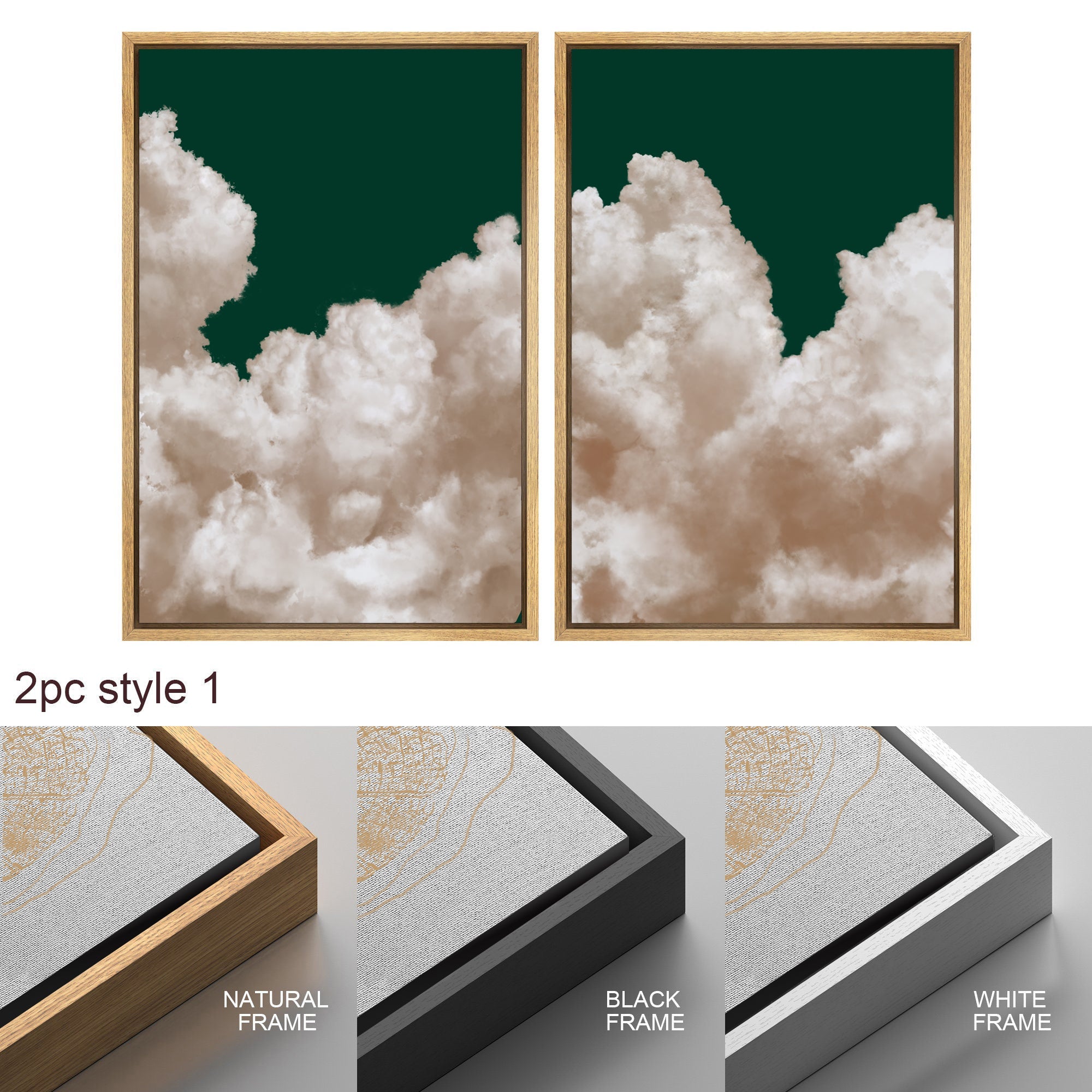 Framed Canvas Wall Art Set of 2 Pastel Cloud Navy Blue Sky Nature Landscape Prints Minimalist Modern Wall Art Decor