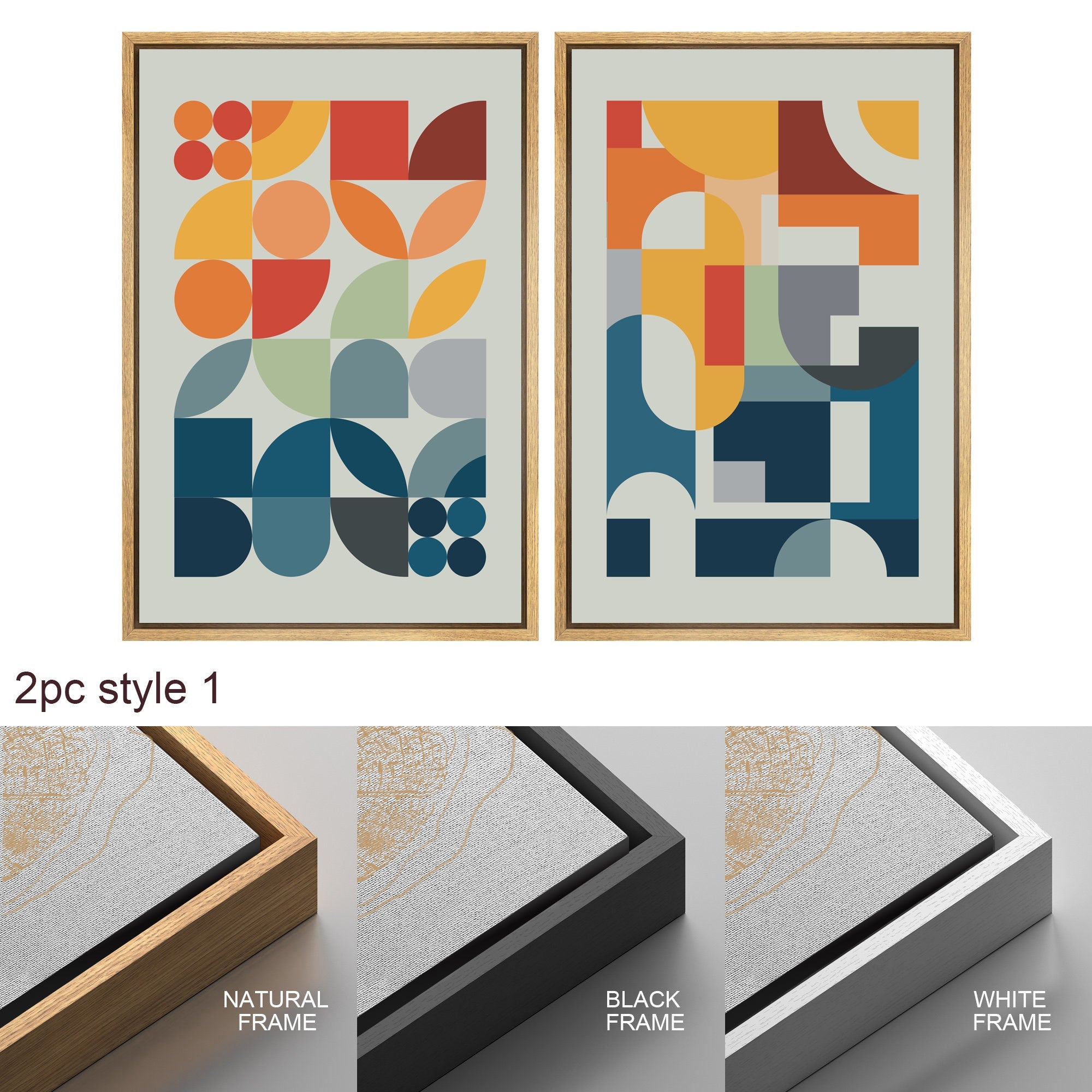 Framed Canvas Print Wall Art Set Colorful Geometric Abstract Illustrations Mid Century Modern Wall Art Minimalist Decor